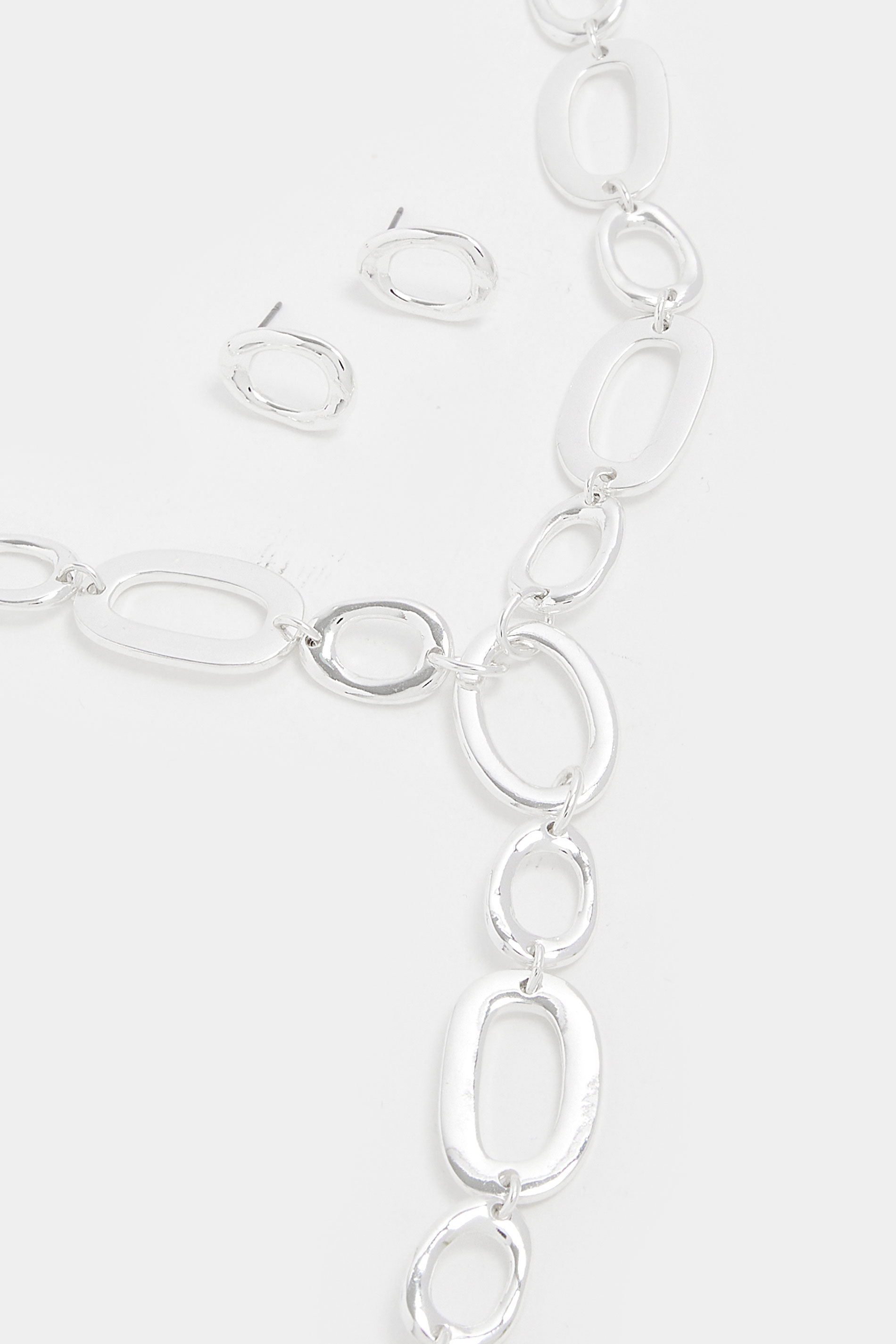 Silver Tone Link Lariat Necklace & Earring Set | Yours Clothing 2