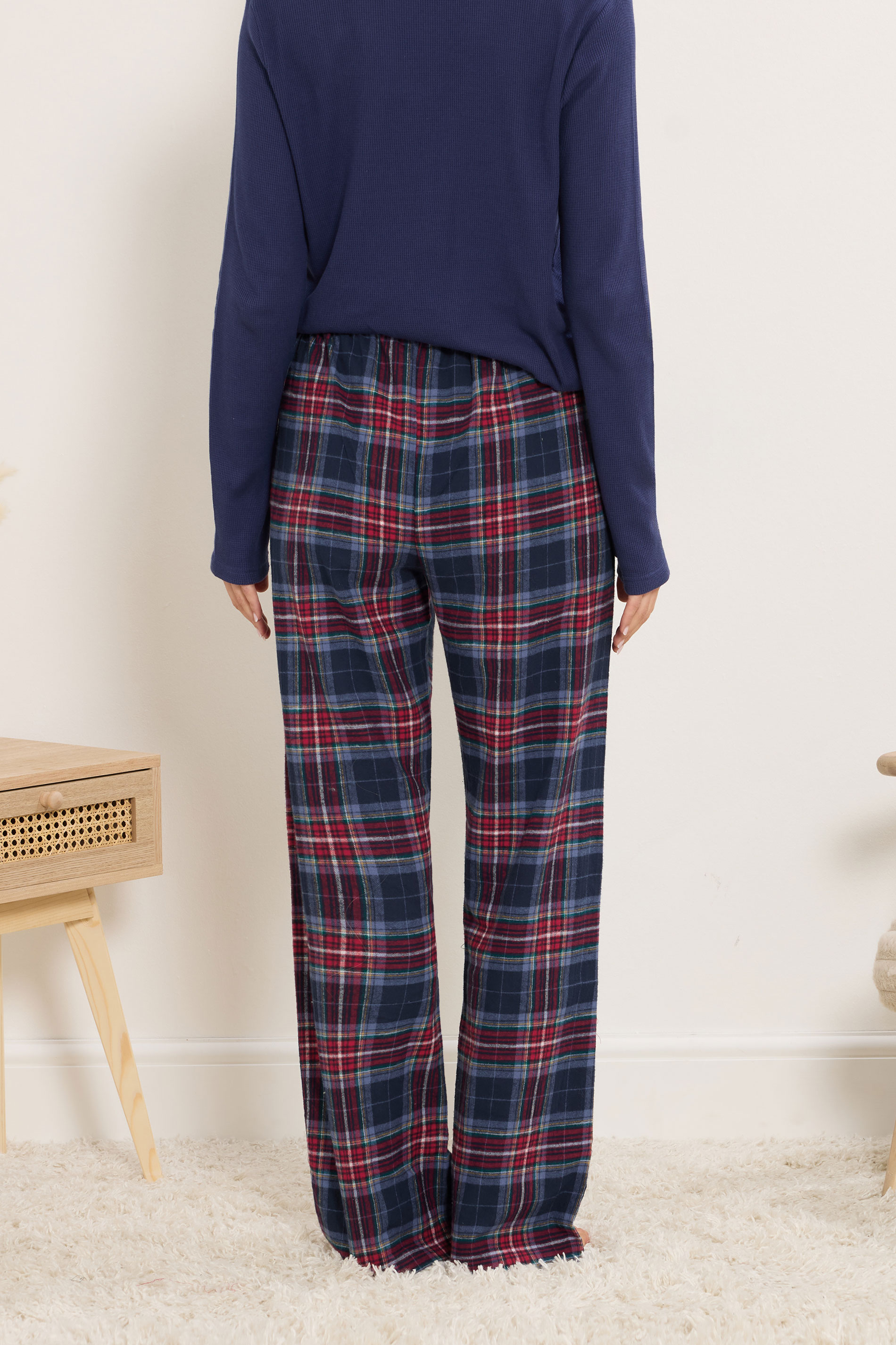 LTS Tall Navy Blue & Red Cotton Check Pyjama Bottoms | Long Tall Sally 4