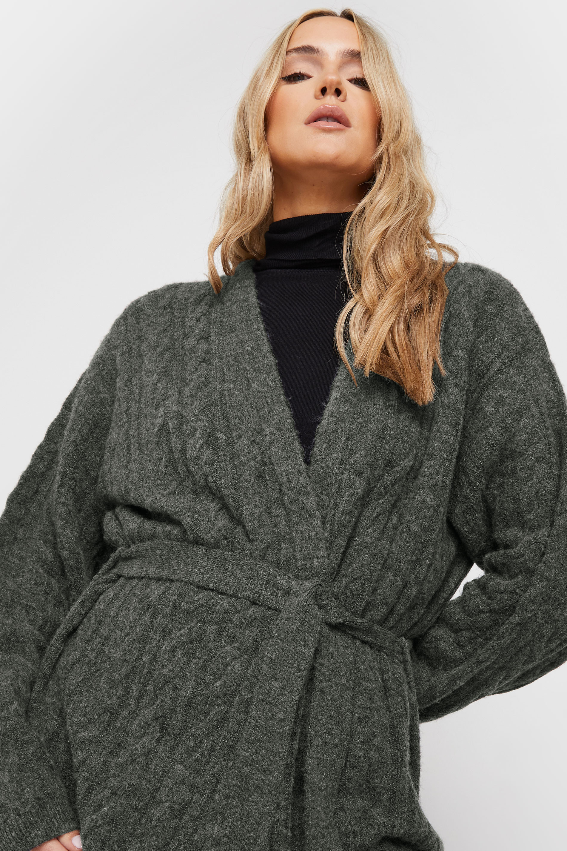 LTS Tall Charcoal Grey Cable Knit Midi Cardigan | Long Tall Sally 5