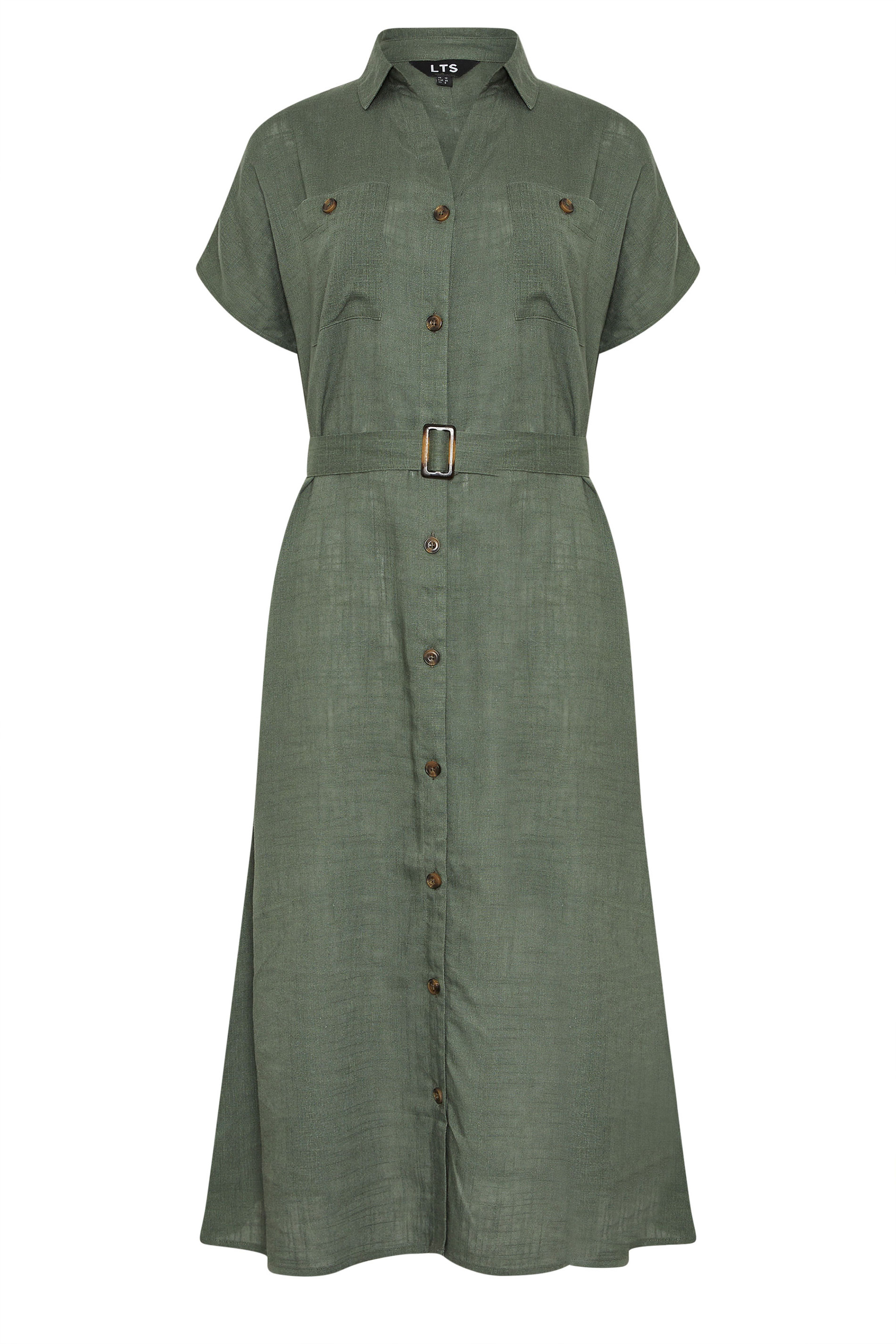 LTS Tall Khaki Green Linen Button Midi Dress | Long Tall Sally 6