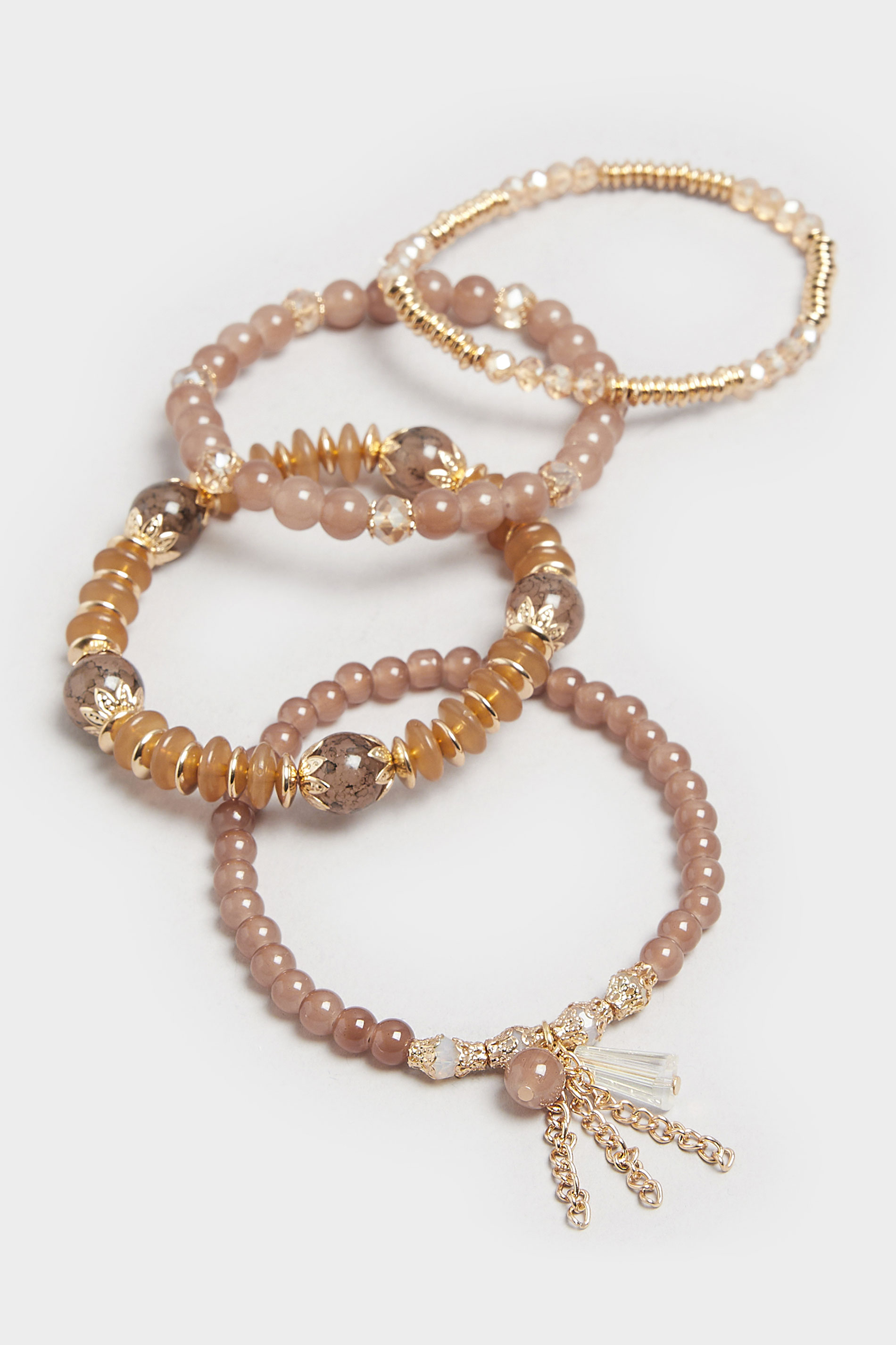 4 PACK Gold and Brown Beaded Bracelets | Yours Clothing 2