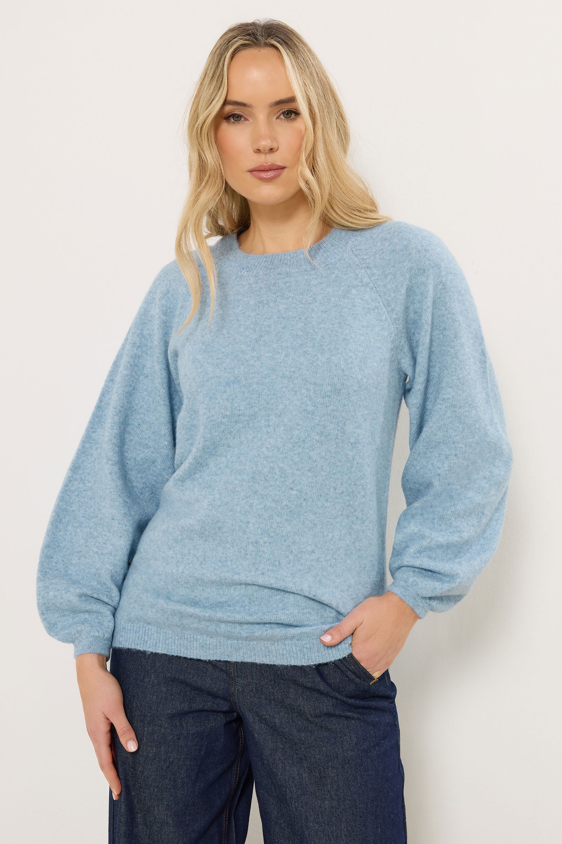 LTS Tall Light Blue Knit Balloon Sleeve Jumper | Long Tall Sally 2