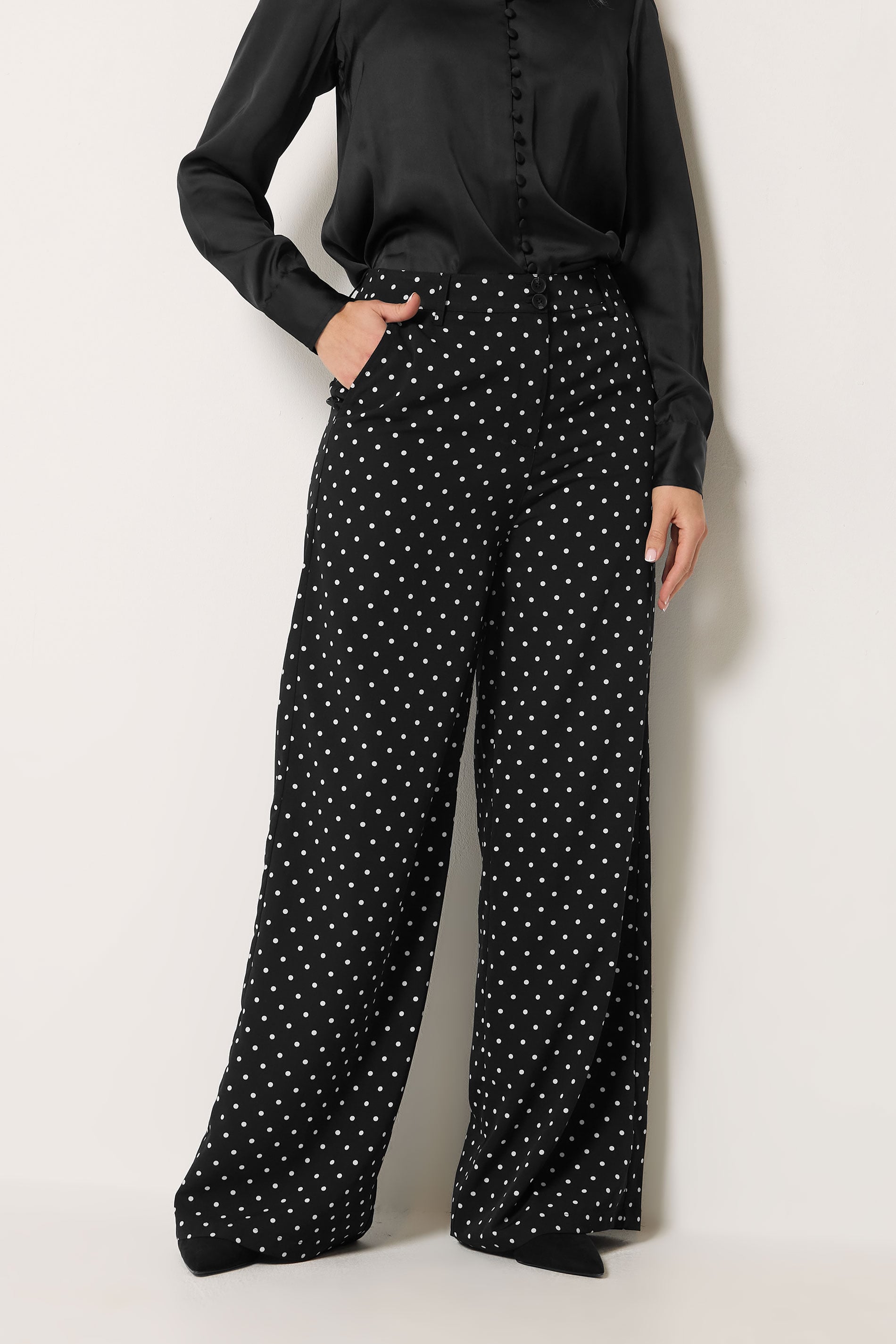 LTS Tall Women's Black Polka Dot Print Wide Leg Trousers | Long Tall Sally 2