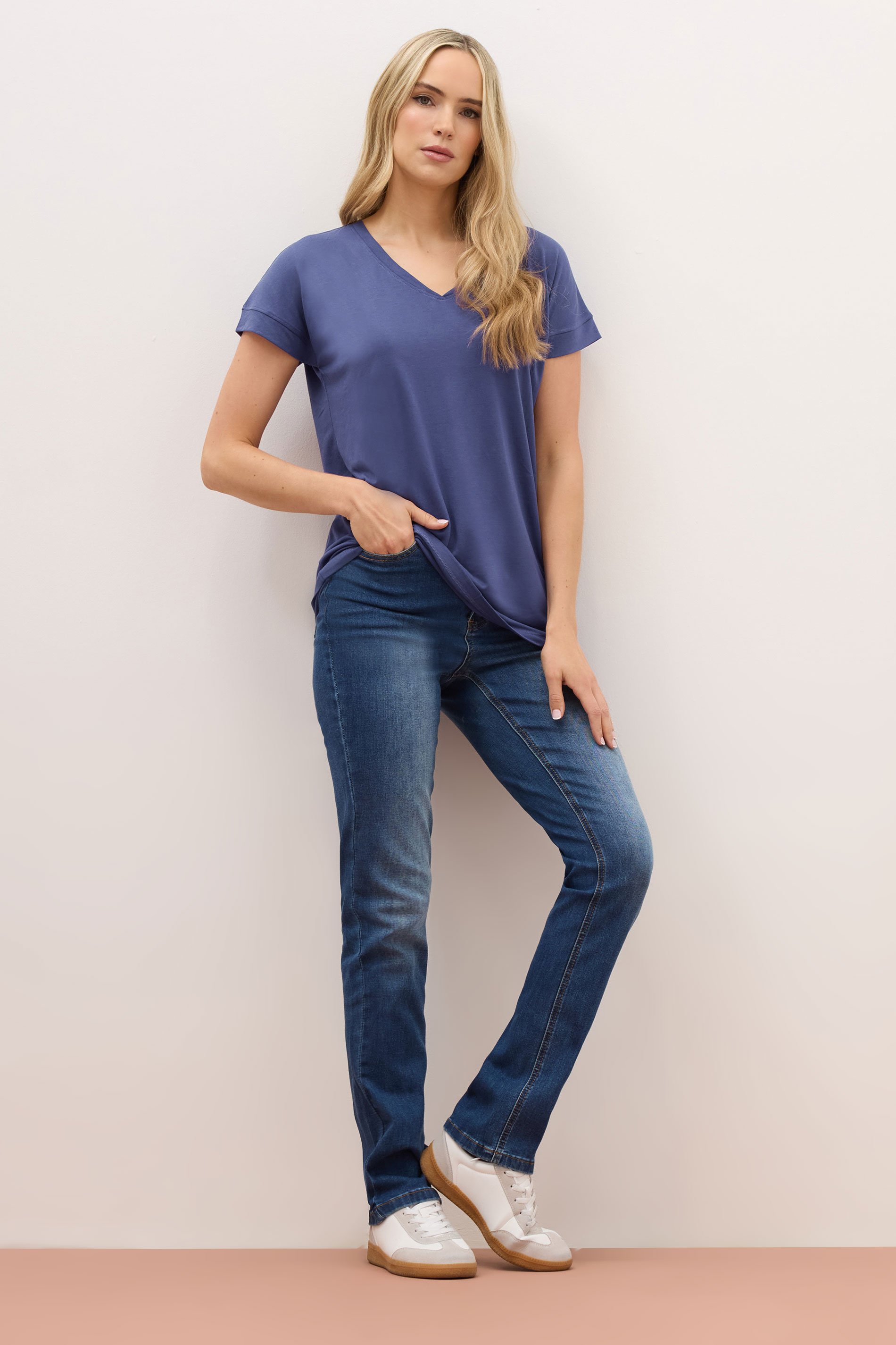 LTS PREMIUM Tall Navy Blue V-Neck Modal T-Shirts | Long Tall Sally 2
