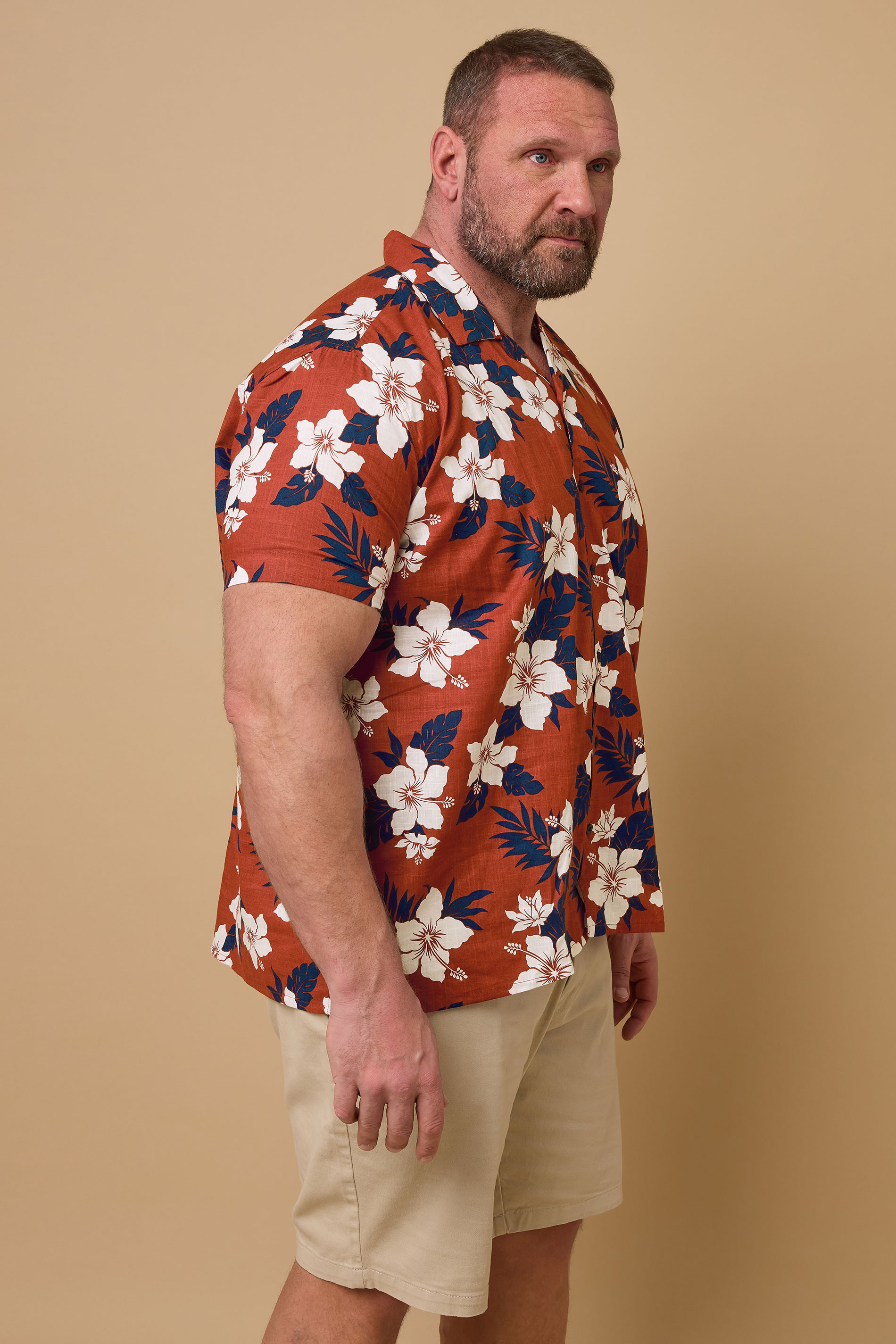 BadRhino Big & Tall Rust Orange & Navy Blue Leaf Print Shirt | BadRhino 5