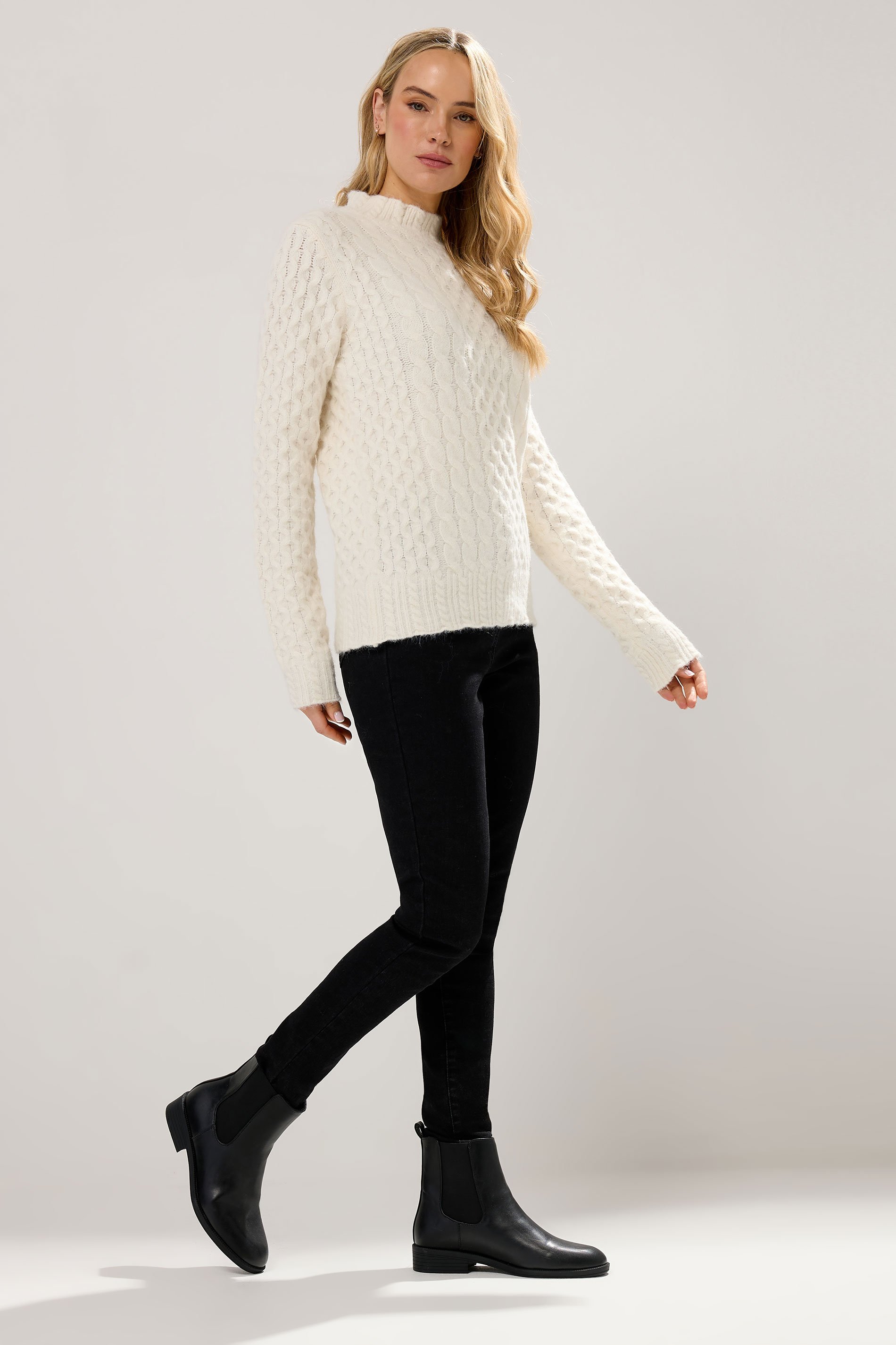 LTS Tall Ivory White Cable Knit Frill Jumper | Long Tall Sally 2
