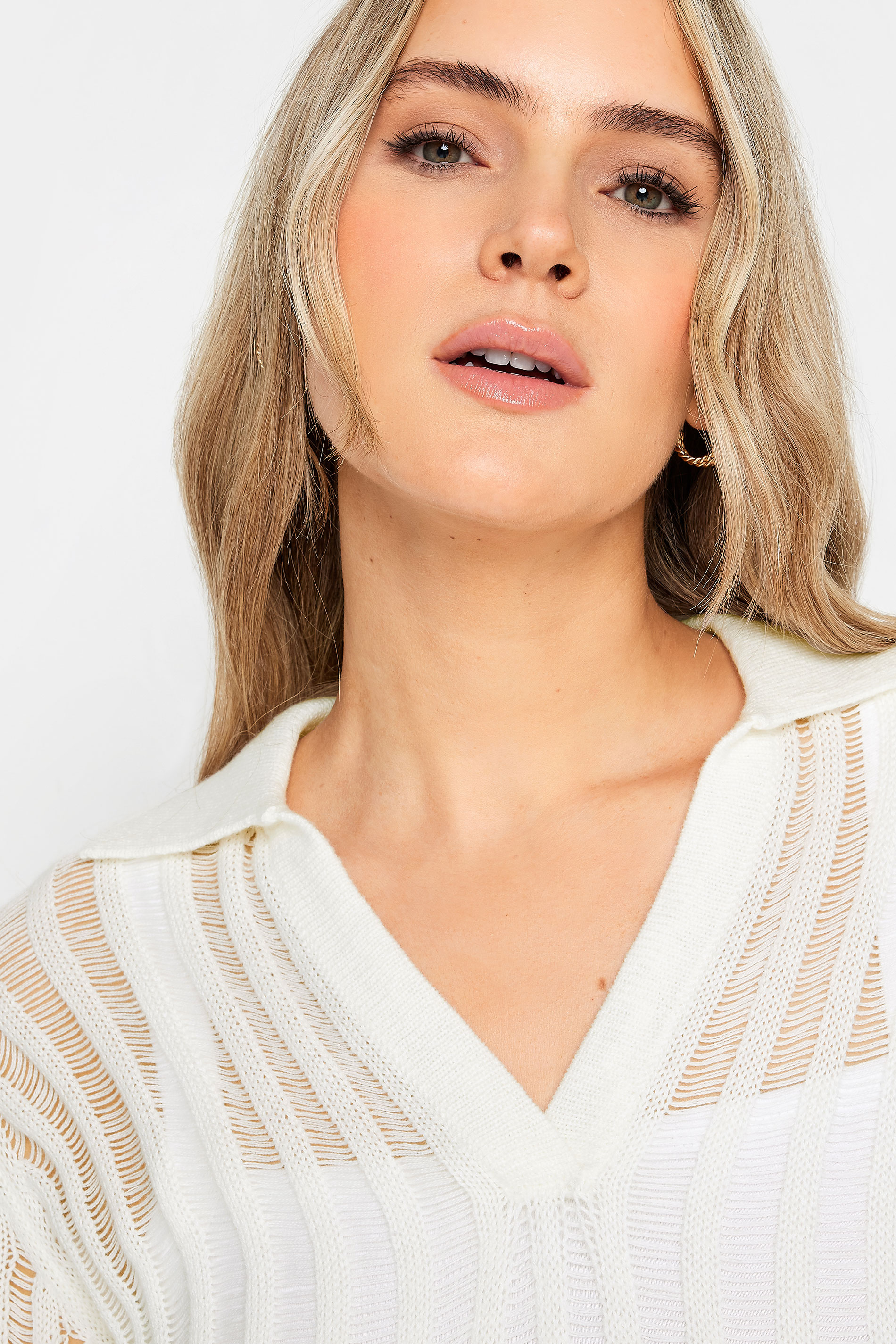 LTS Tall Womens Ivory White Collared Crochet Jumper | Long Tall Sally 4