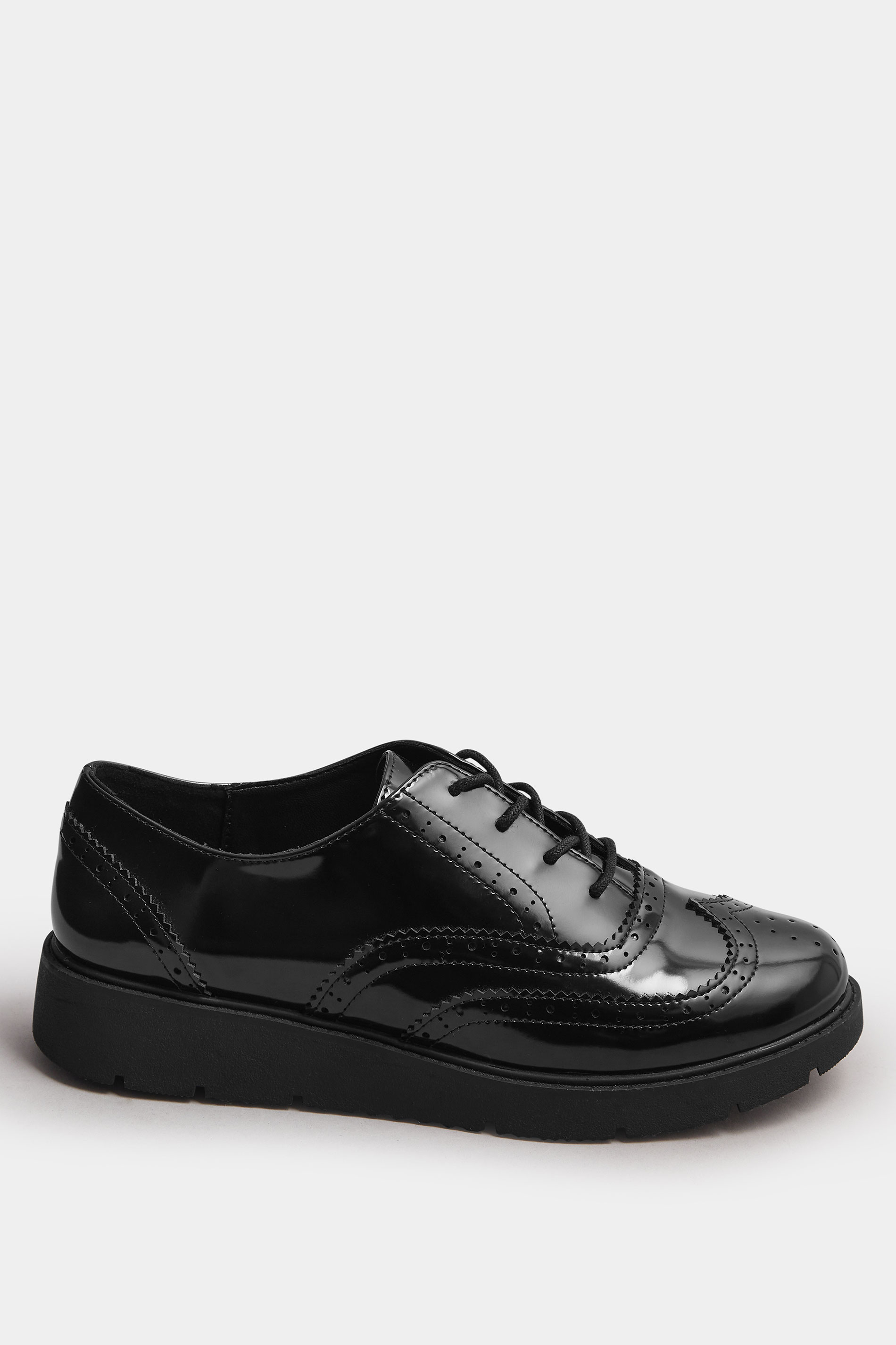 Black Patent Lace Up Brogue Flats In Extra Wide EEE Fit | Yours Clothing 3