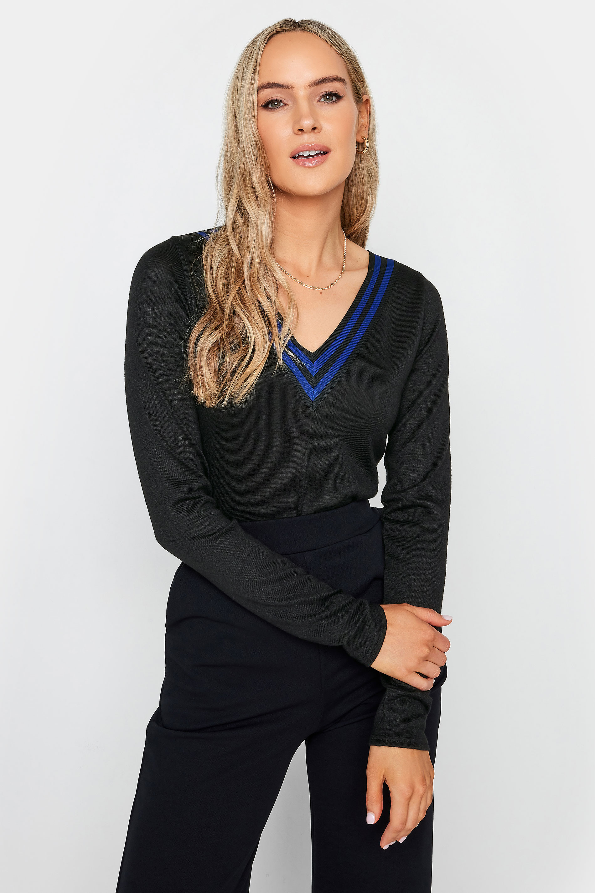 LTS Tall Women's Black Stripe V-Neck Top | Long Tall Sally 4