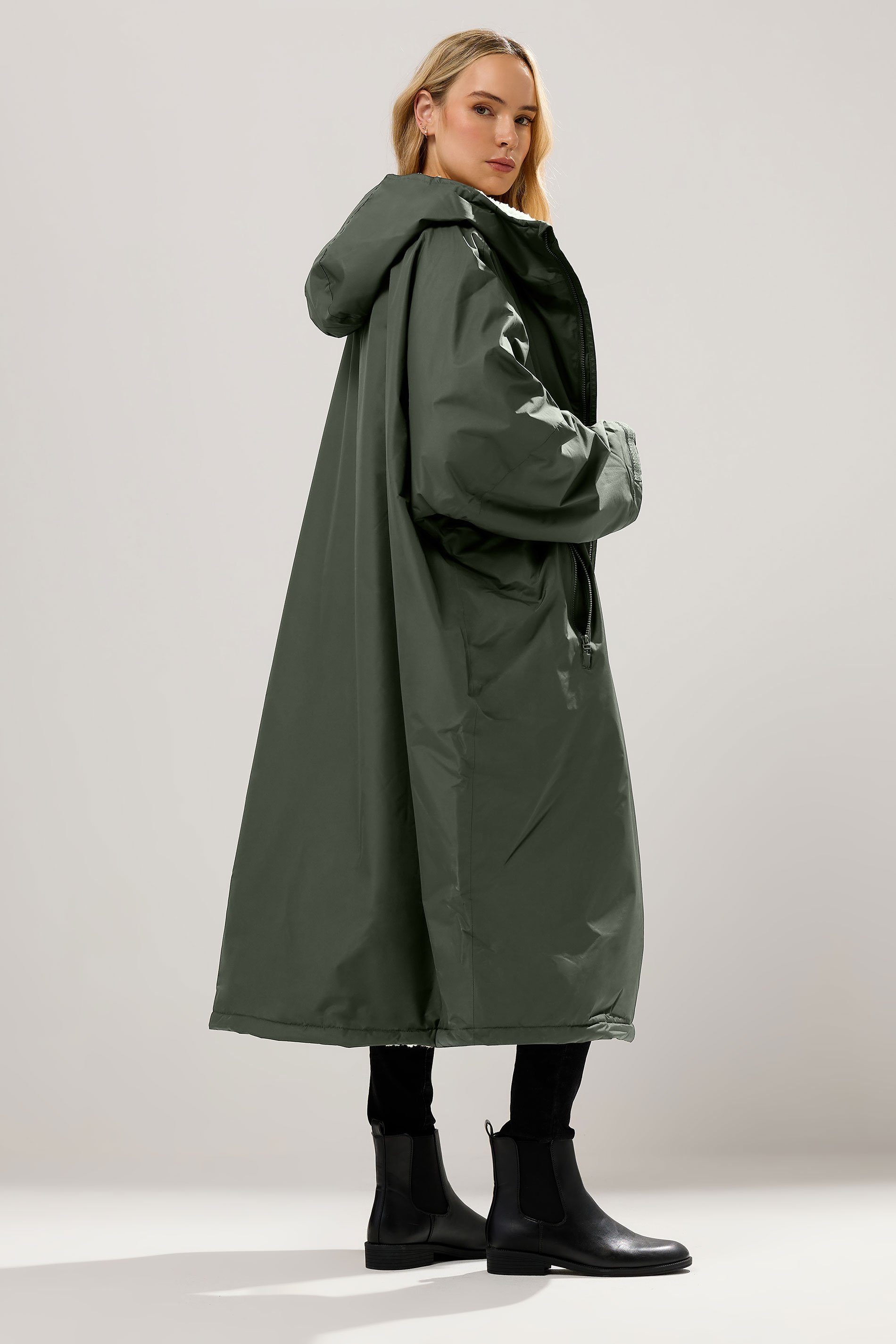 LTS Tall Khaki Green Waterproof Fleece Lined Robe | Long Tall Sally 3