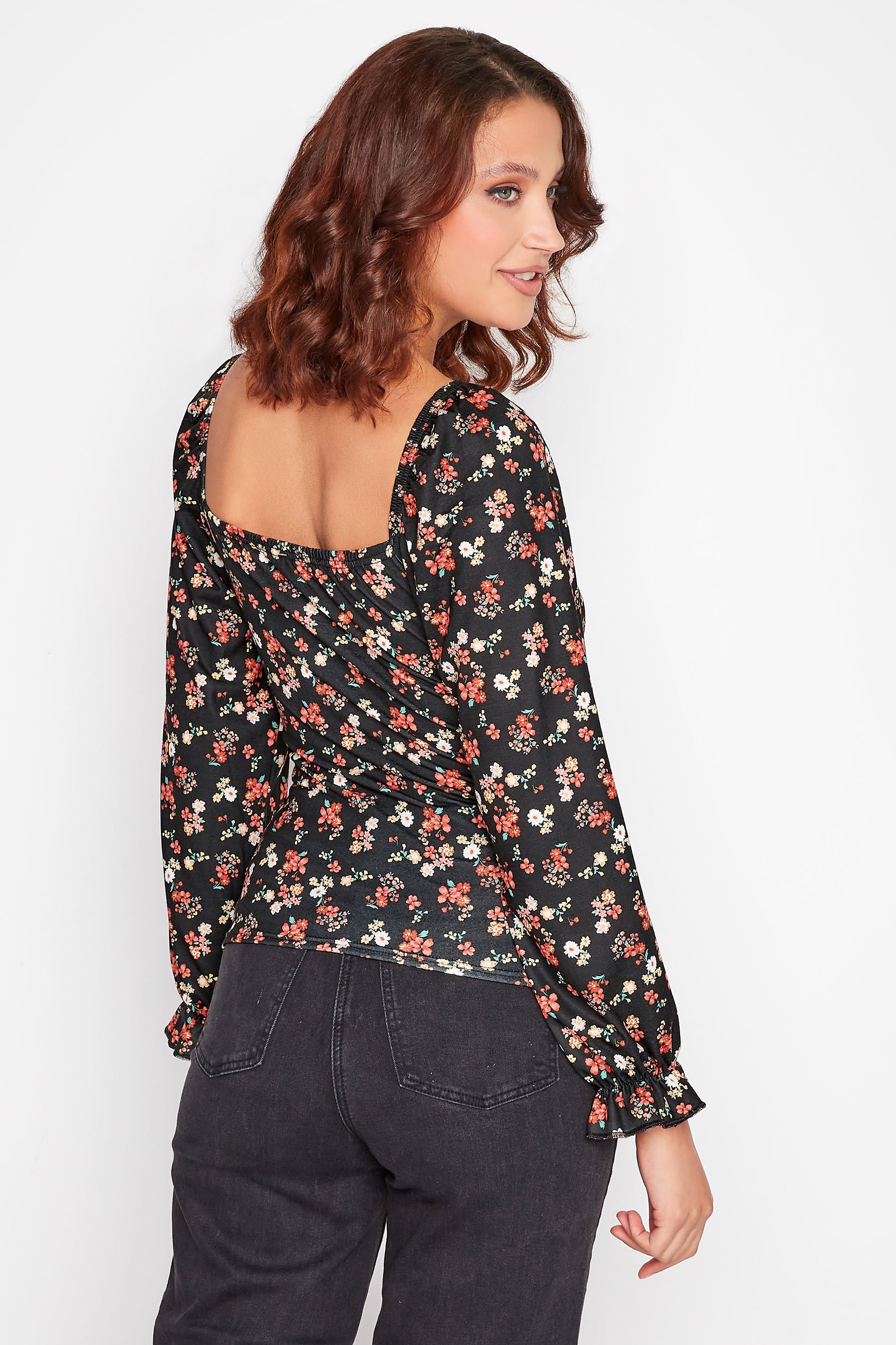 LTS Tall Women's Black Floral Print Long Sleeve Top | Long Tall Sally  3