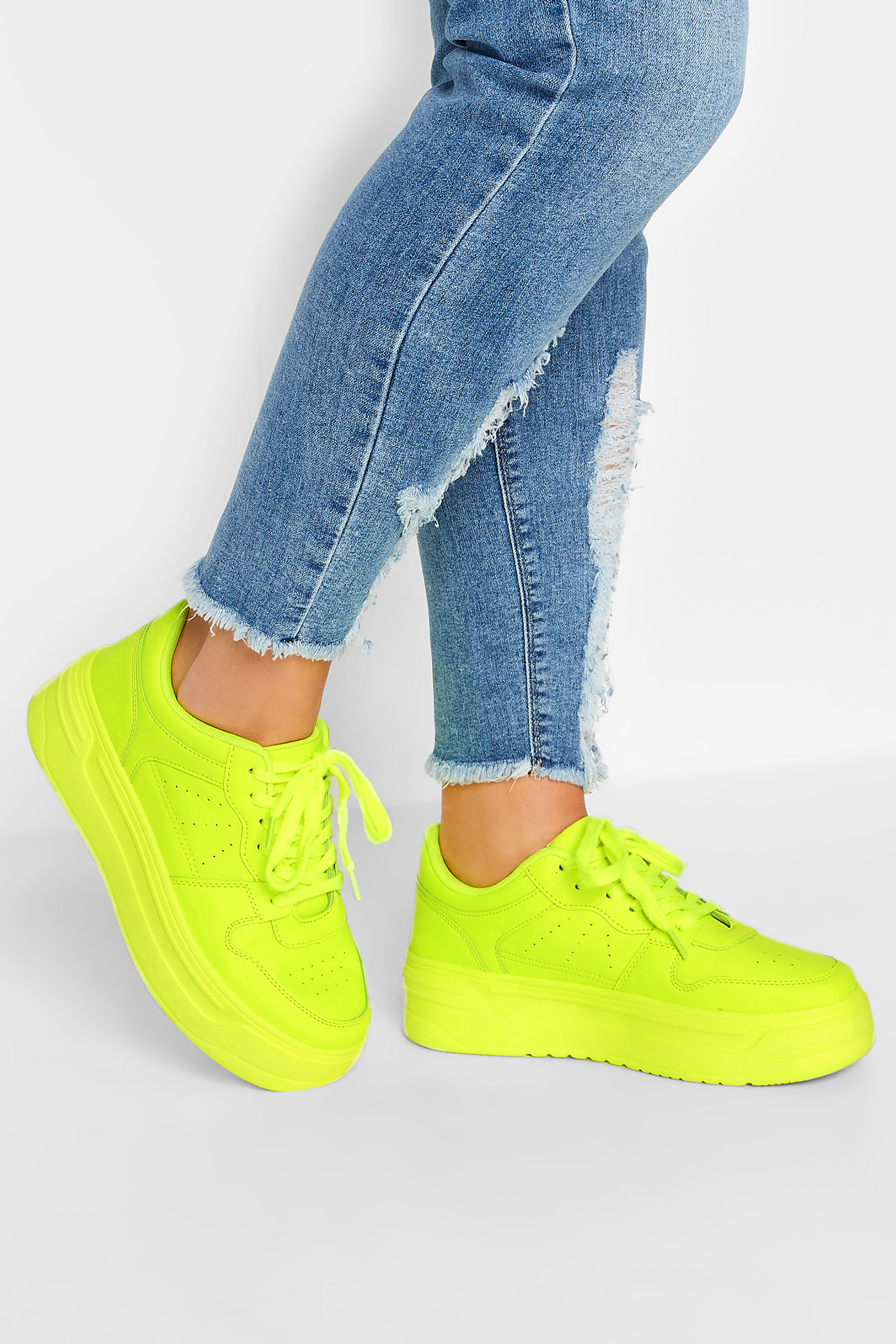 Neon Green Chunky Trainers In Extra Wide EEE Fit | Yours Clothing 1