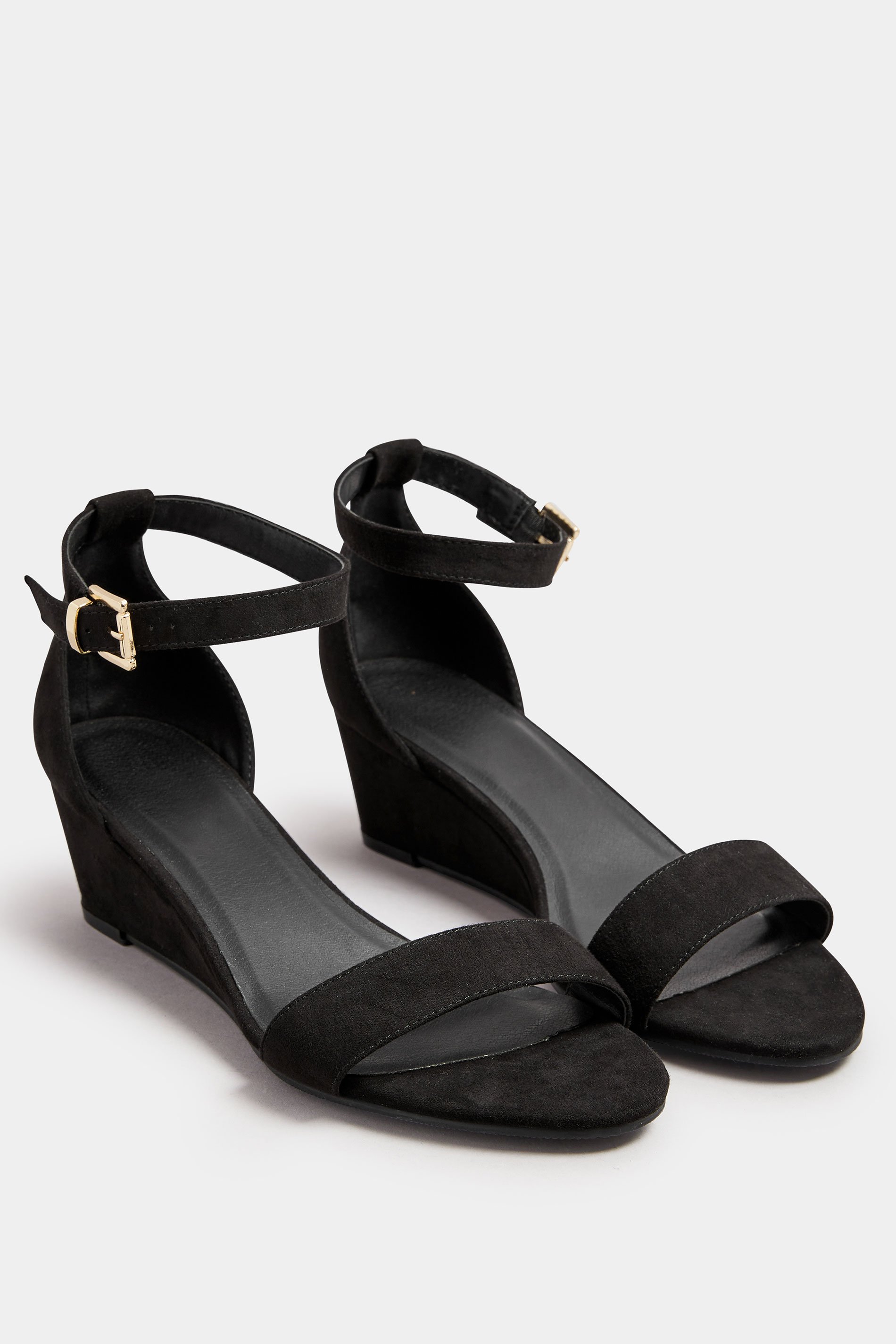 Black Faux Suede Low Wedge Sandals In Extra Wide EEE Fit | Yours Clothing 2