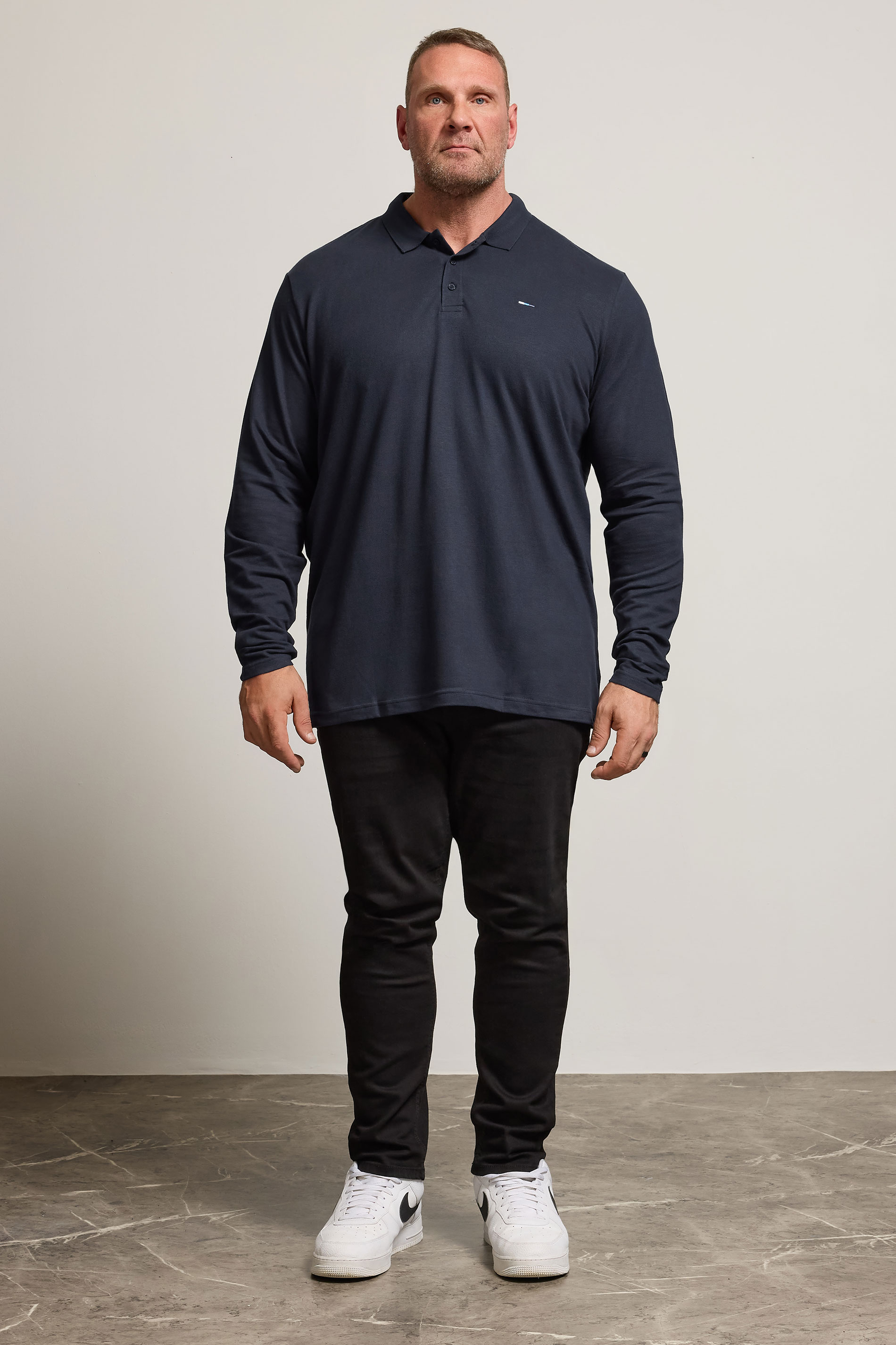 BadRhino Navy Blue Essential Long Sleeve Polo Shirt | BadRhino 2