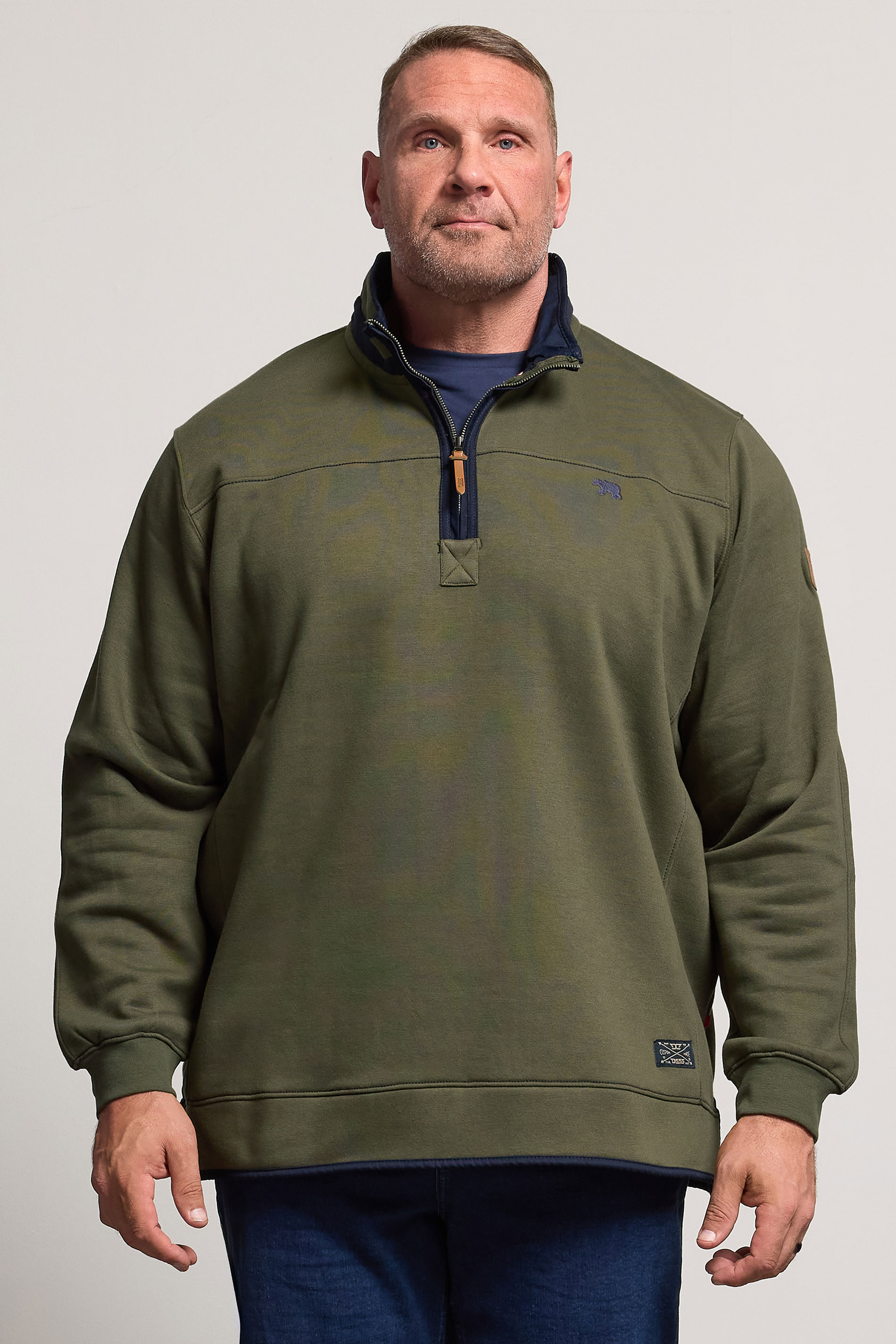 D555 Big & Tall Khaki Green Embroidered Quarter Zip Sweatshirt | BadRhino 1