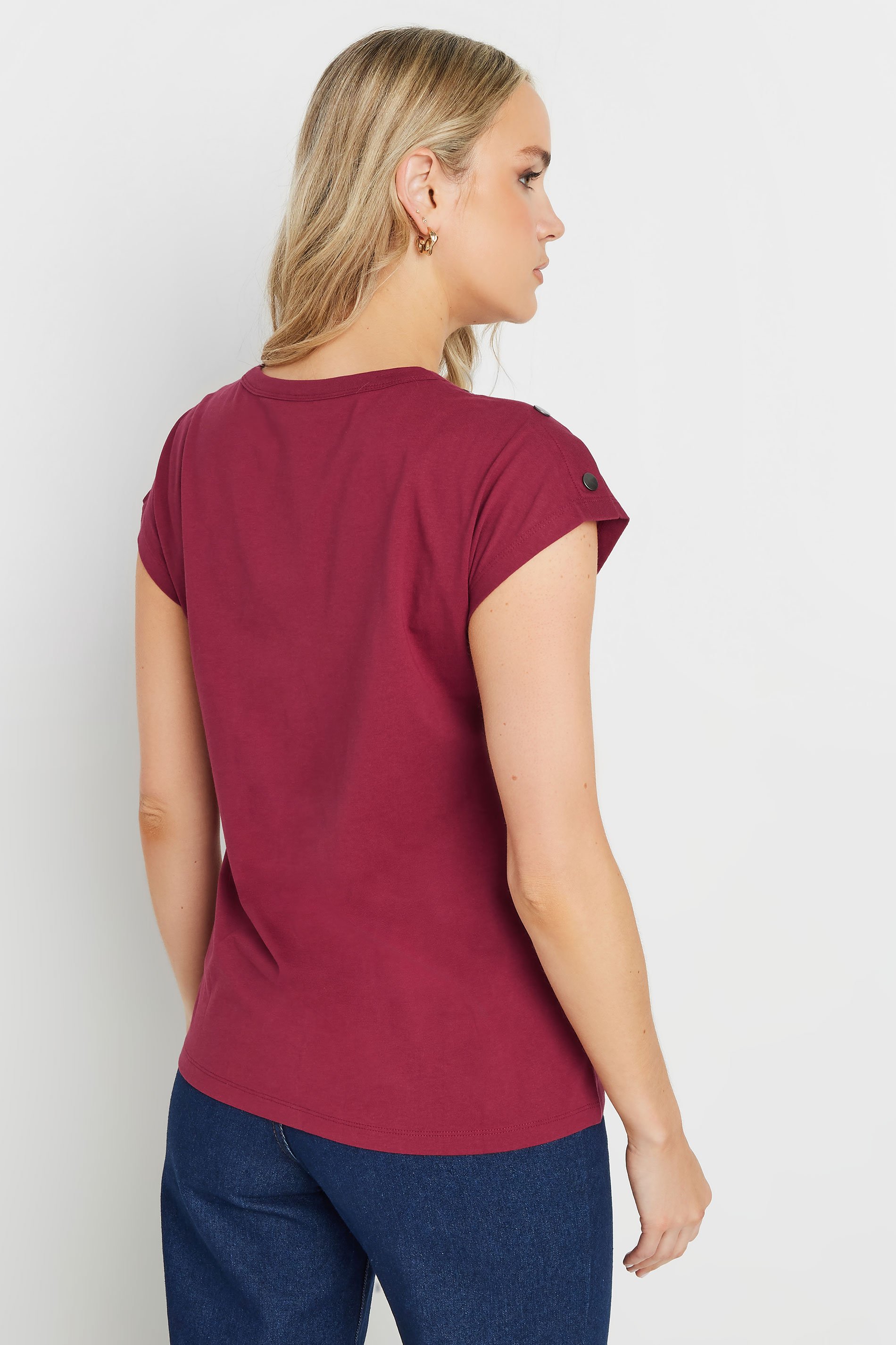 LTS Tall Burgundy Red Shoulder Button Short Sleeve T-Shirt | Long Tall Sally 3