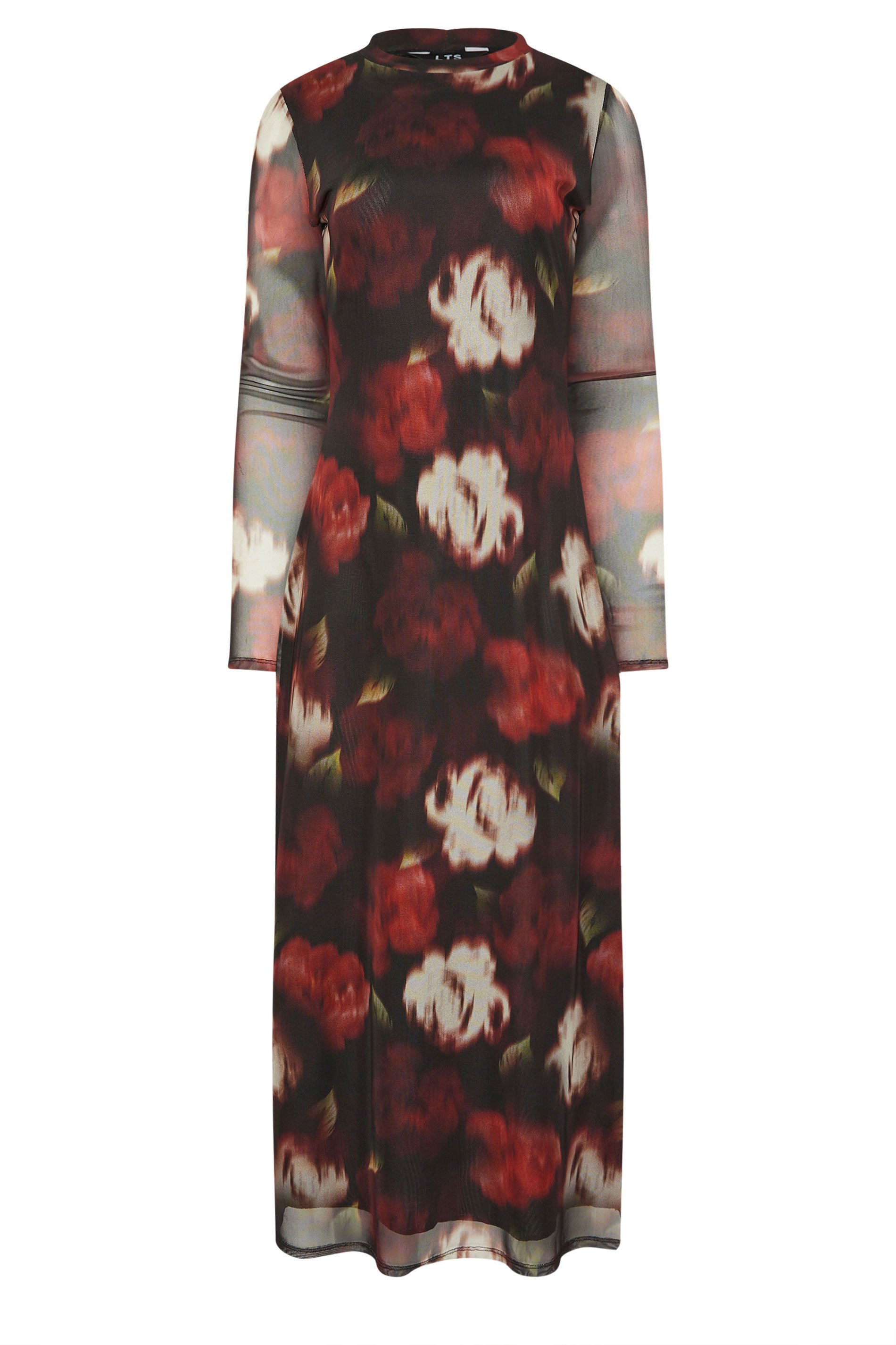 LTS Tall Black Mesh Floral Print Maxi Dress | Long Tall Sally 5