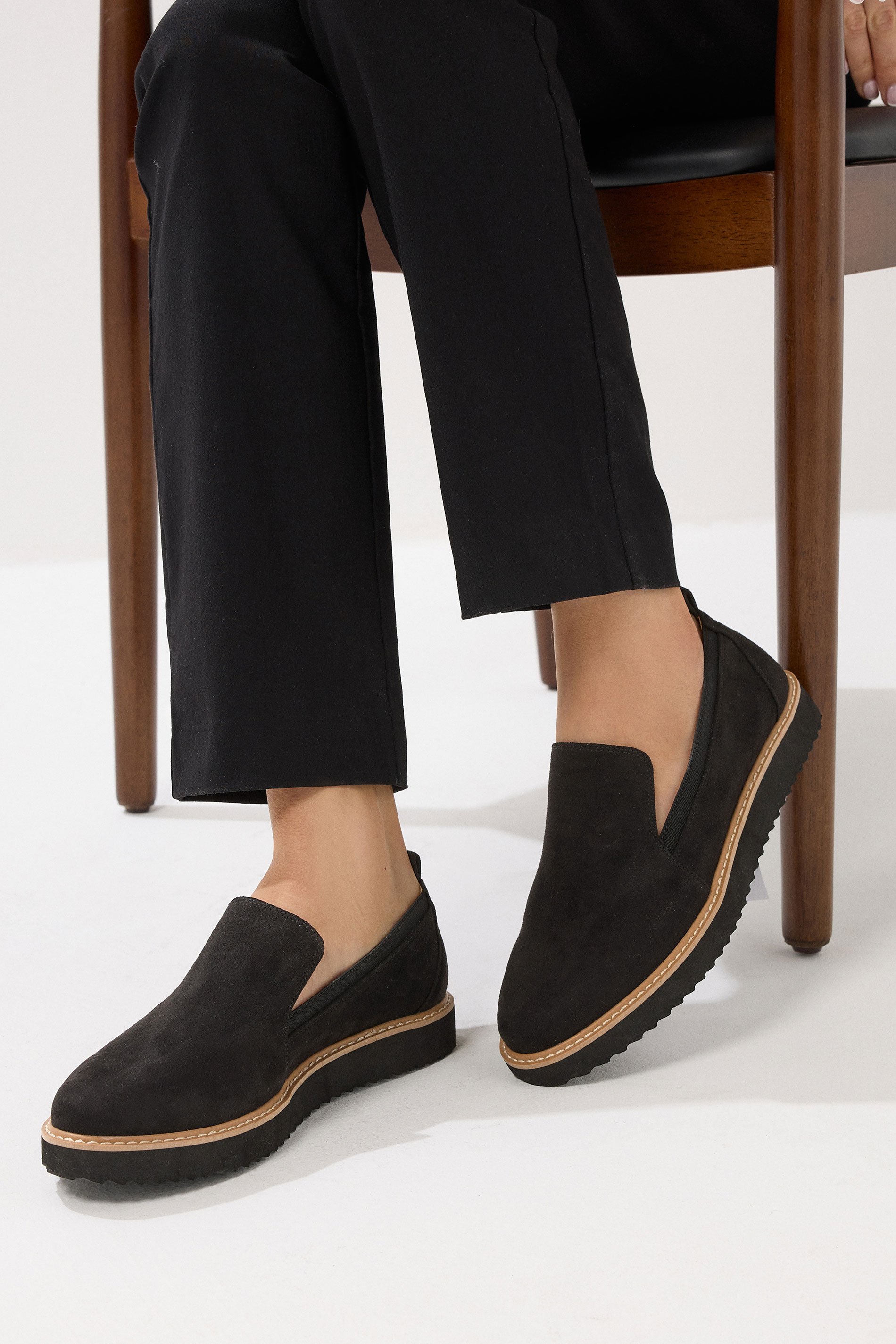 LTS Black Faux Suede Slip-On Loafers In Standard Fit | Long Tall Sally 1
