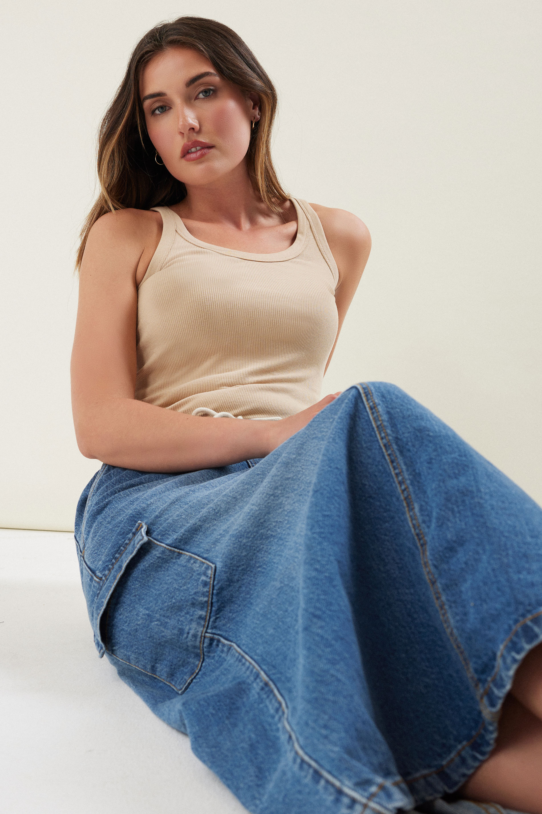 LTS Tall Womens Blue Denim Tie Waist Maxi Skirt | Long Tall Sally 3