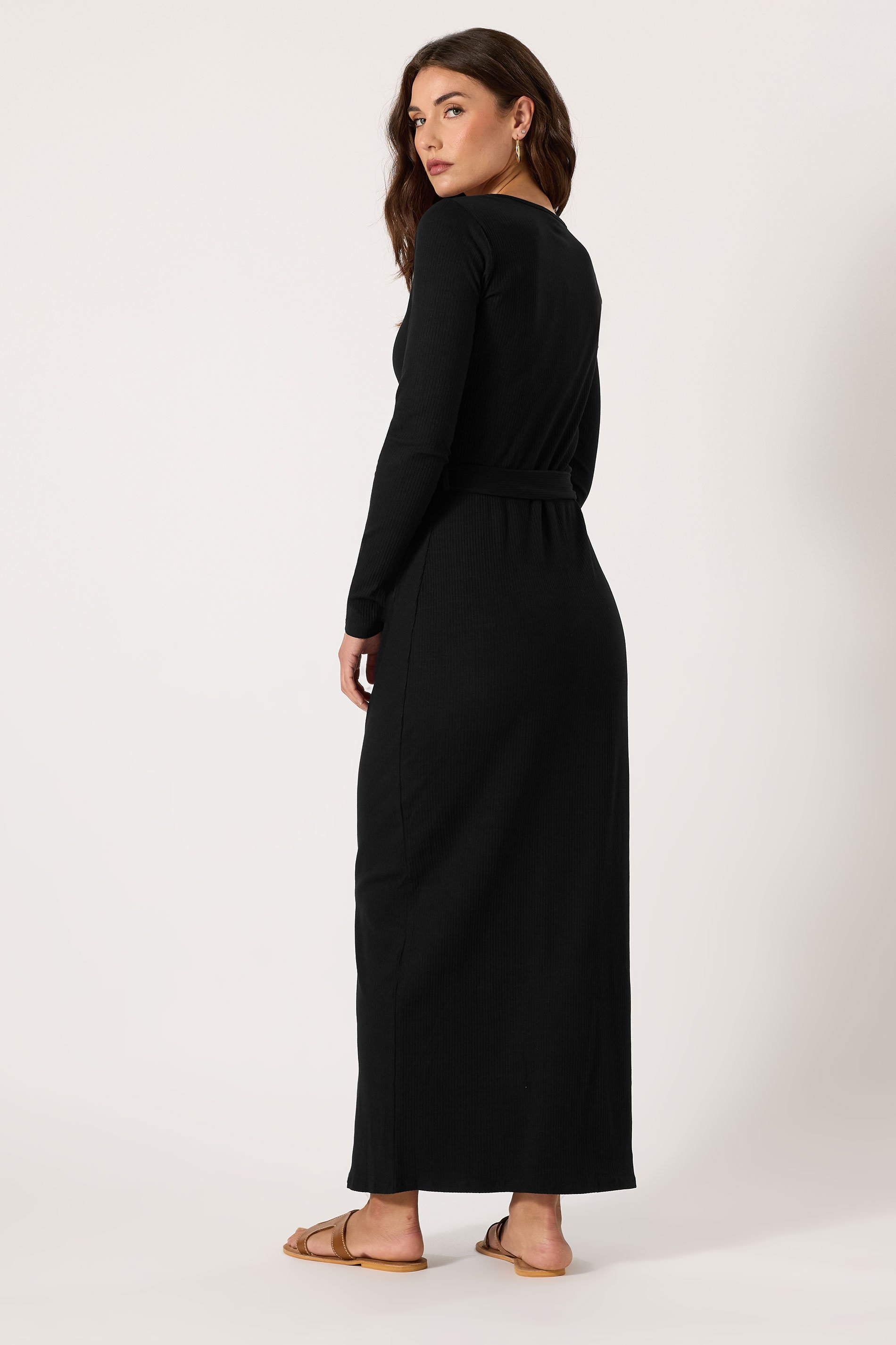 LTS Tall Black Ribbed Button Maxi Dress | Long Tall Sally 3