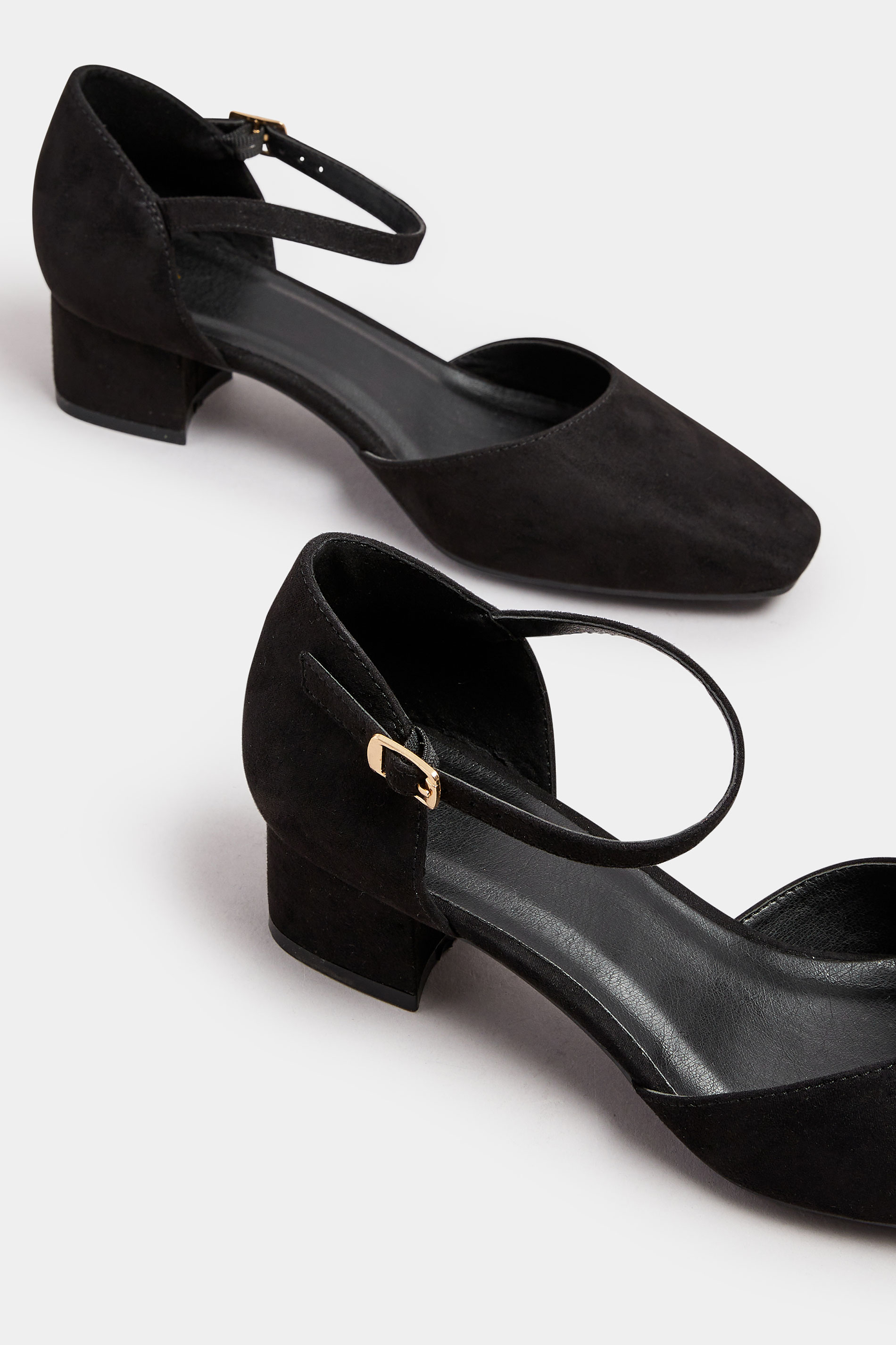 Black Faux Suede Block Heel Court Shoes In Extra Wide EEE Fit | Yours Clothing 5