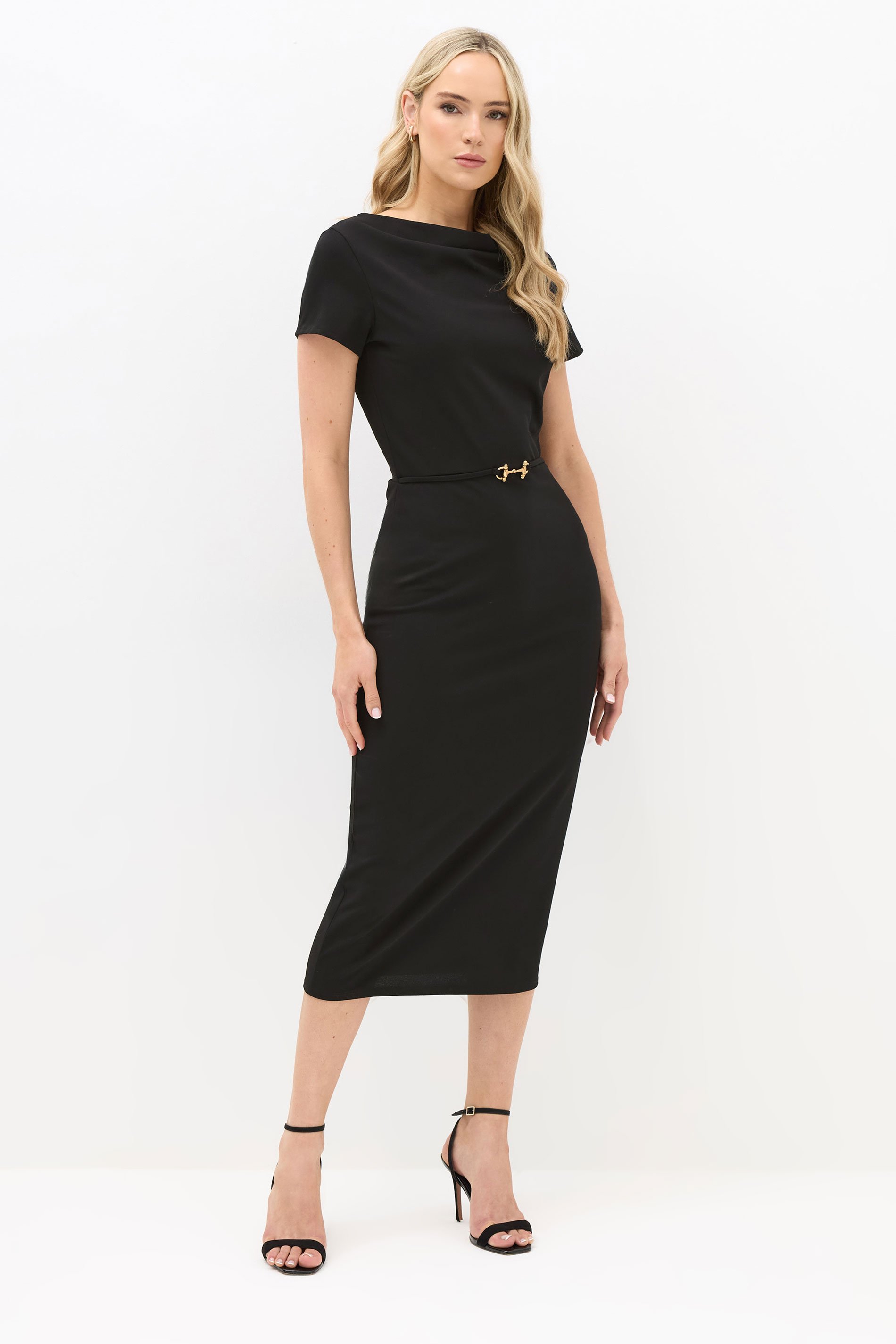 LTS Tall Black Midi Buckle Dress | Long Tall Sally 1