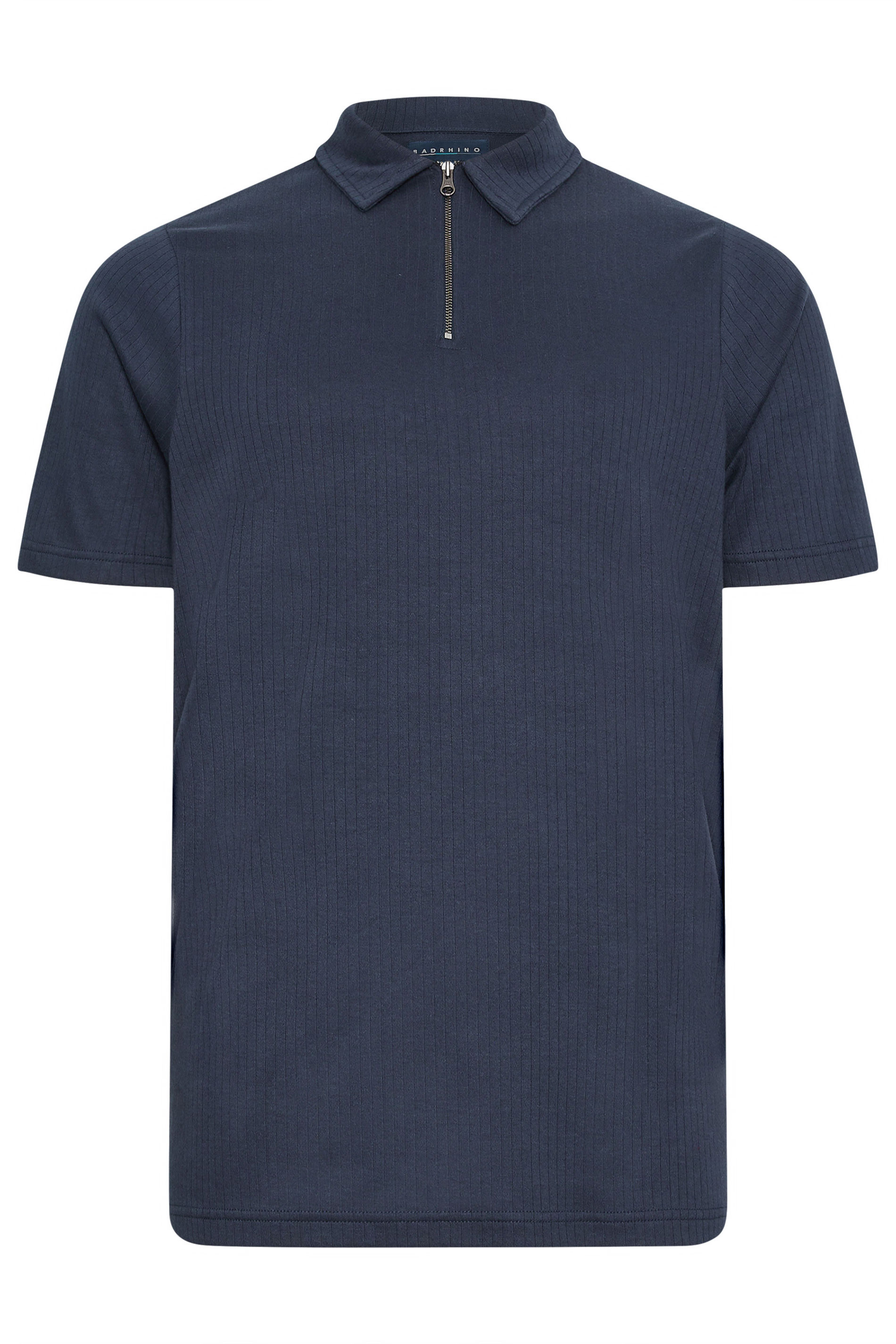 BadRhino Big & Tall Navy Blue Jacquard Zip Neck Polo Shirt | BadRhino 3