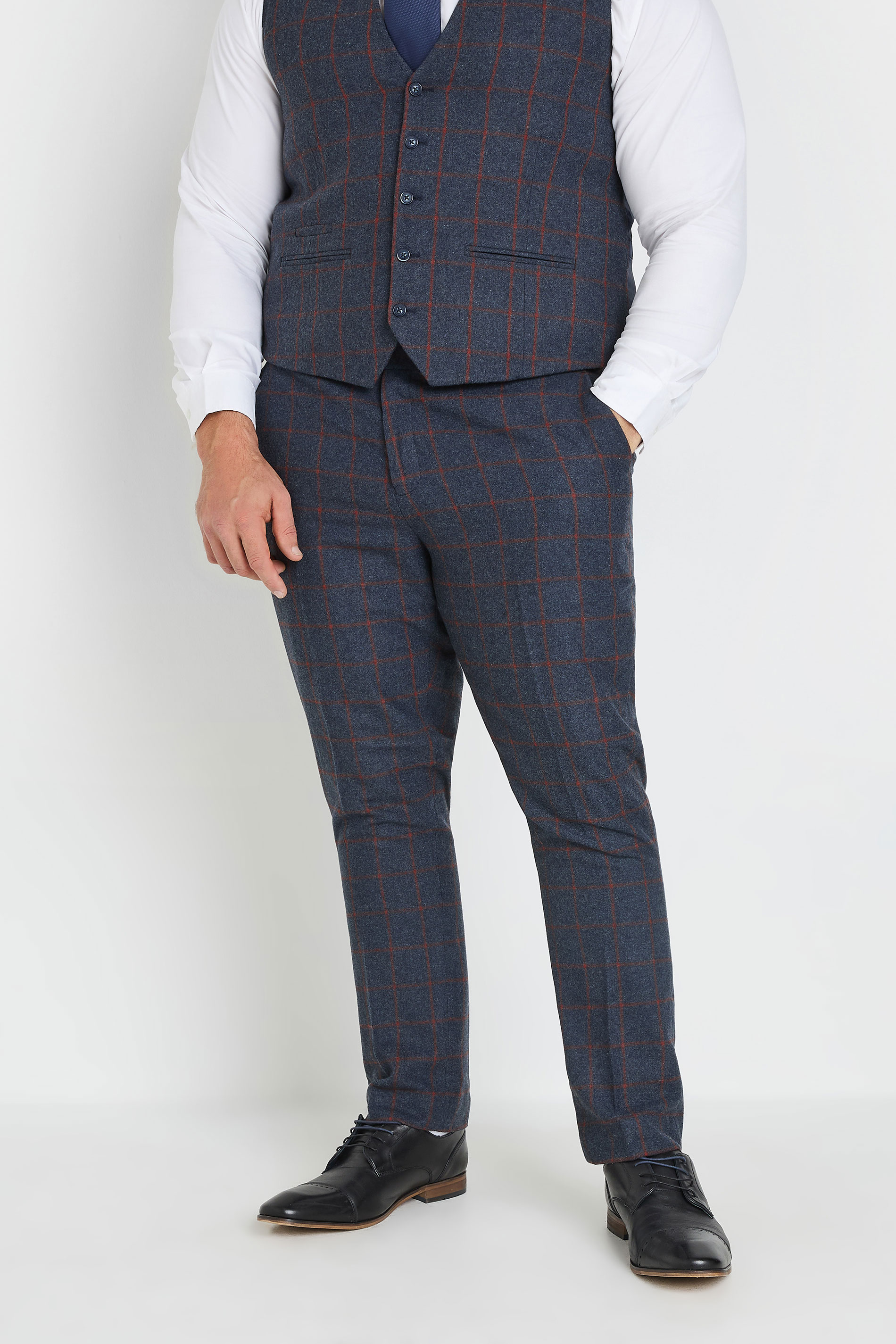 BadRhino Tailoring Big & Tall Blue & Red Checked Suit Trousers | BadRhino 2