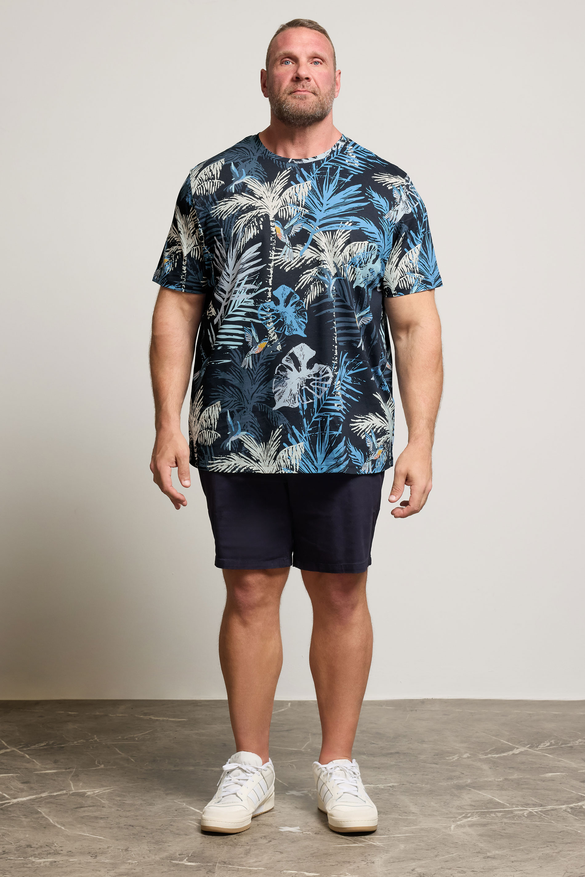 JACK & JONES Big & Tall Blue Hawaiian Printed T-Shirt | BadRhino 2