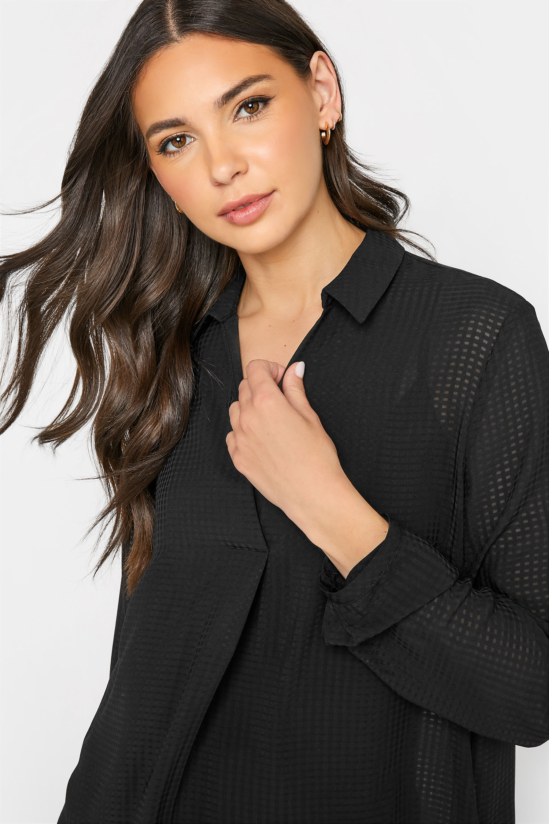 Tall Women's LTS Black Textured Overhead Shirt | Long Tall Sally