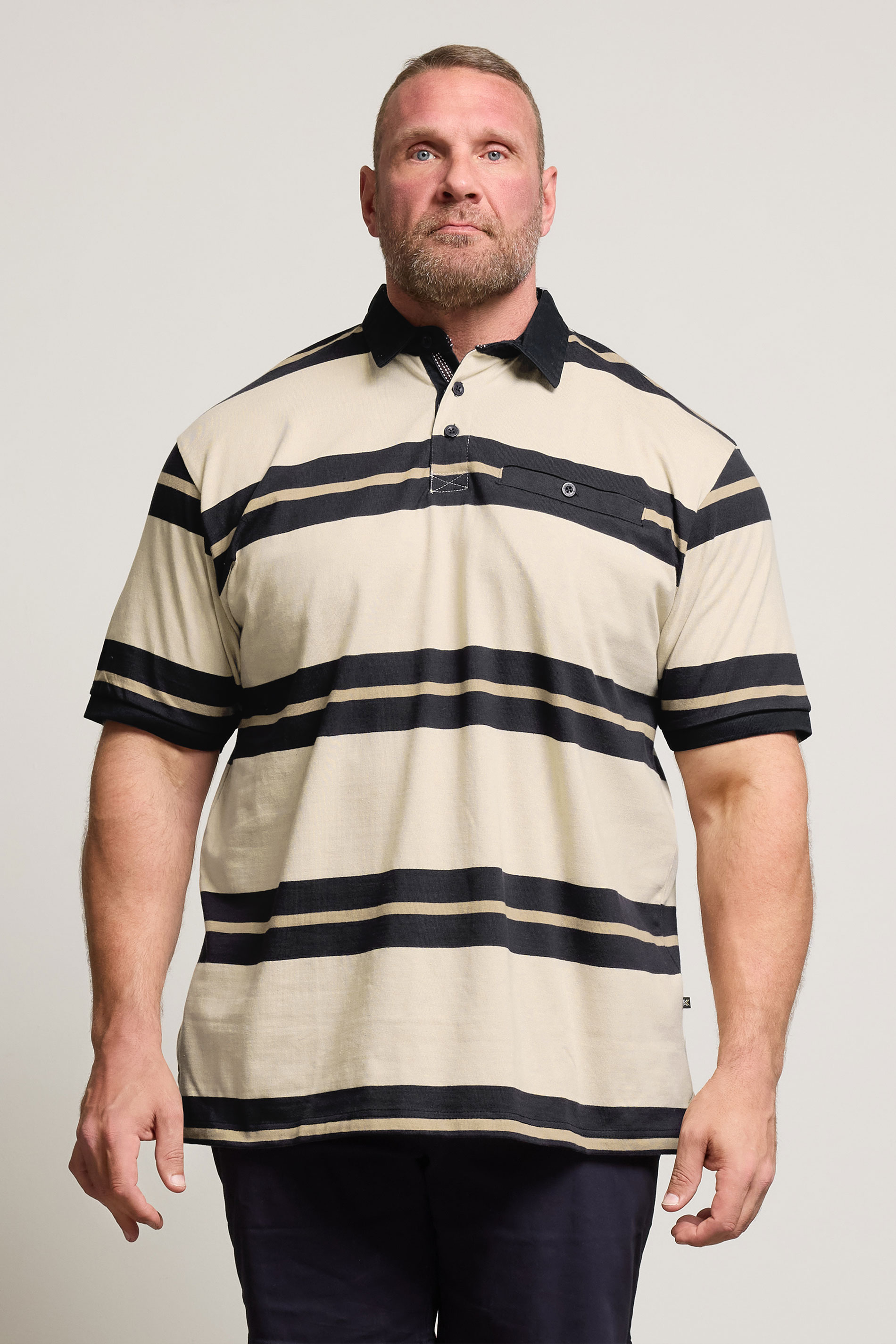 KAM Stone Brown Striped Short Sleeve Rugby Polo Shirt | BadRhino 1