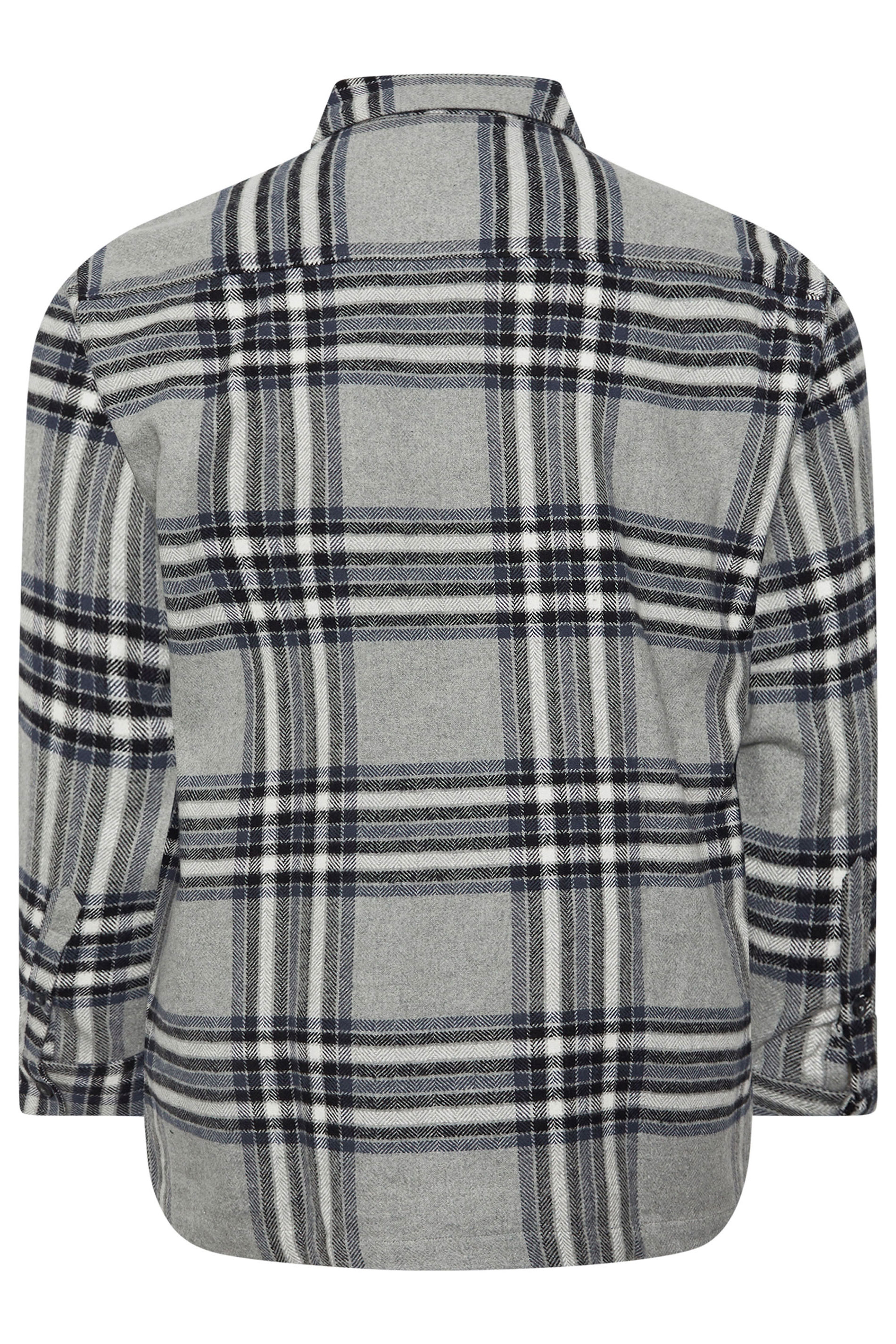 KAM Big & Tall Silver Brushed Cotton Checked Overshirt | BadRhino 4