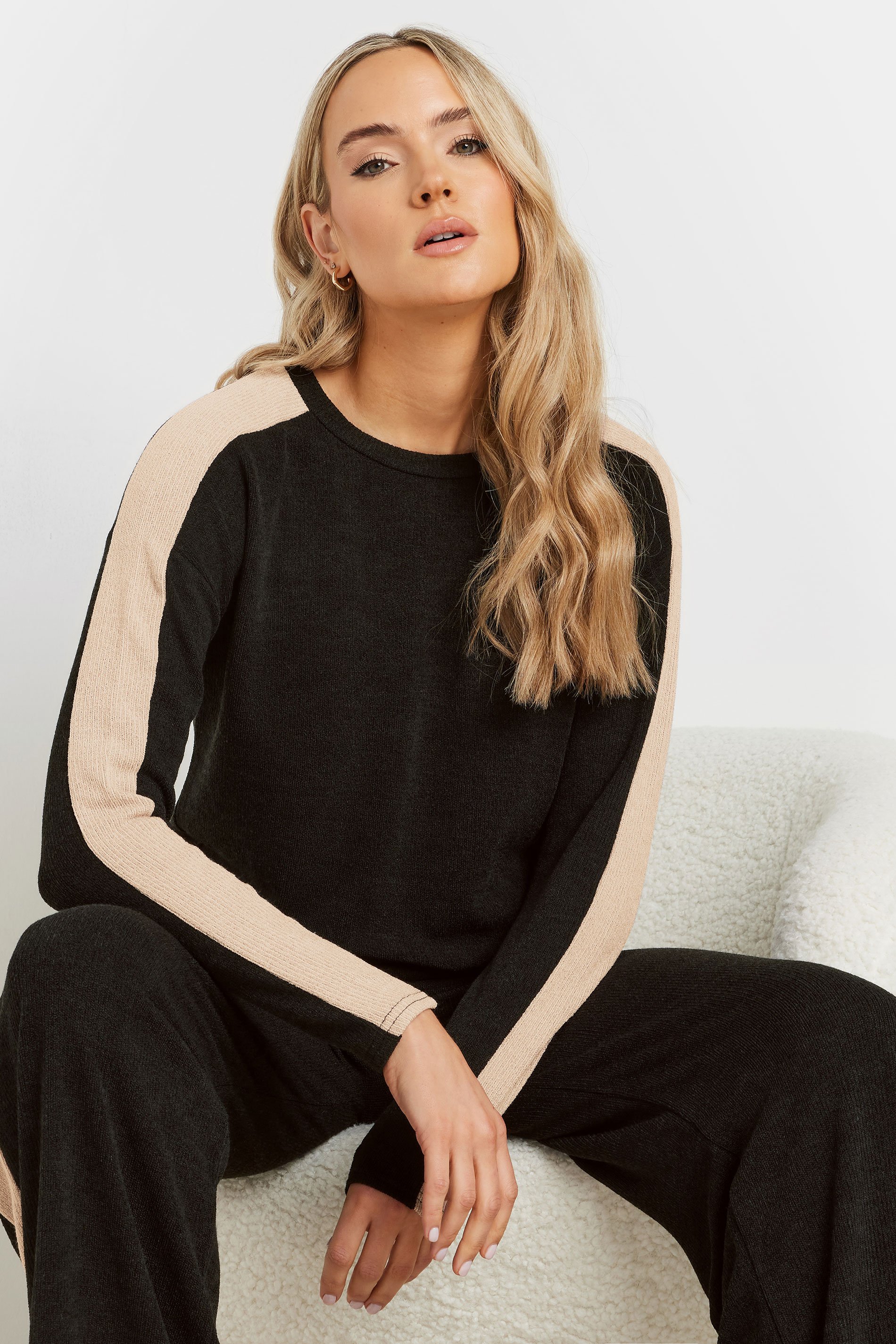LTS Tall Black Soft Touch Side Stripe Jumper | Long Tall Sally 1