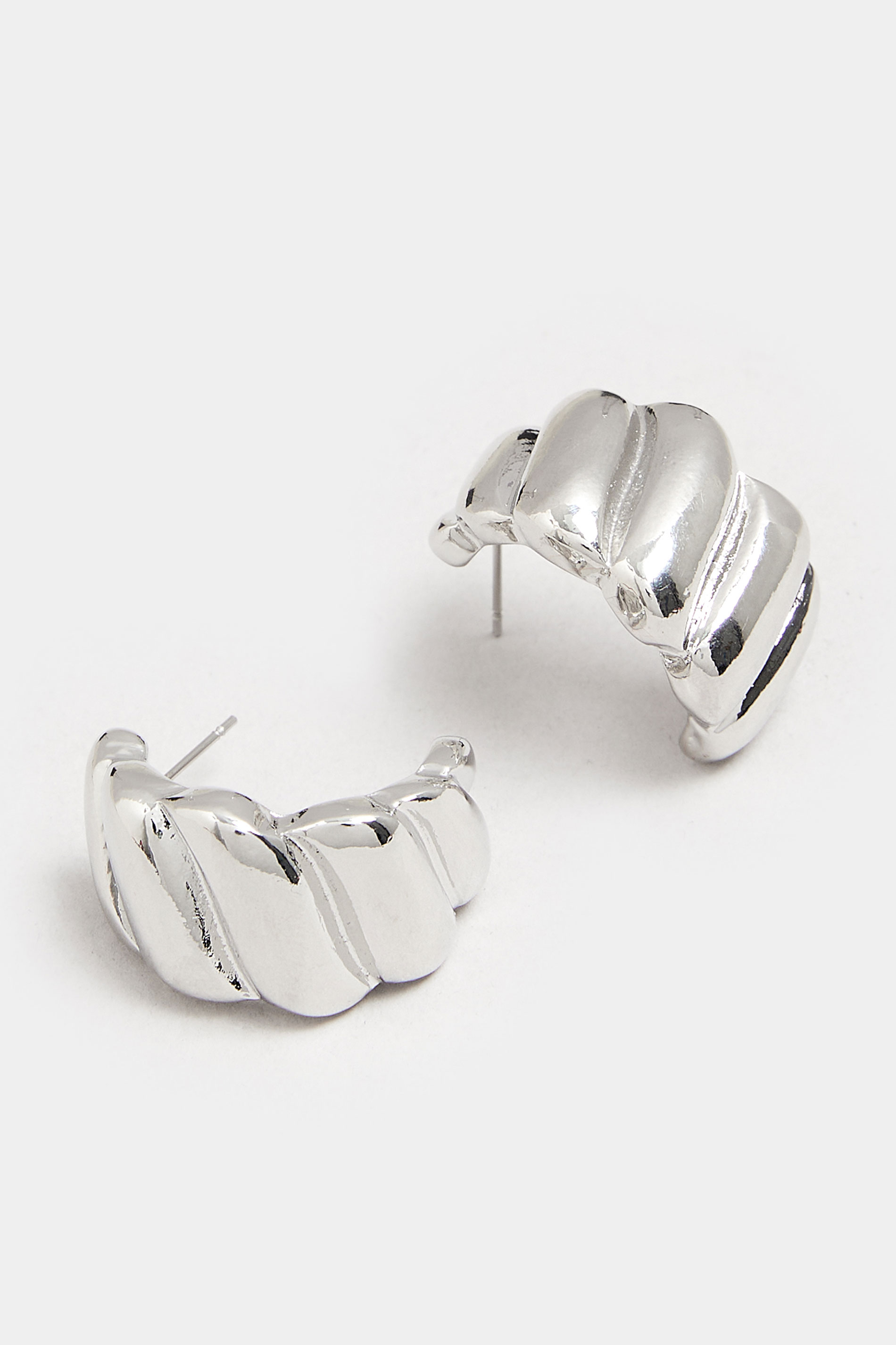 Silver Tone Ribbed Hoop Earrings | Yours Clothing 3