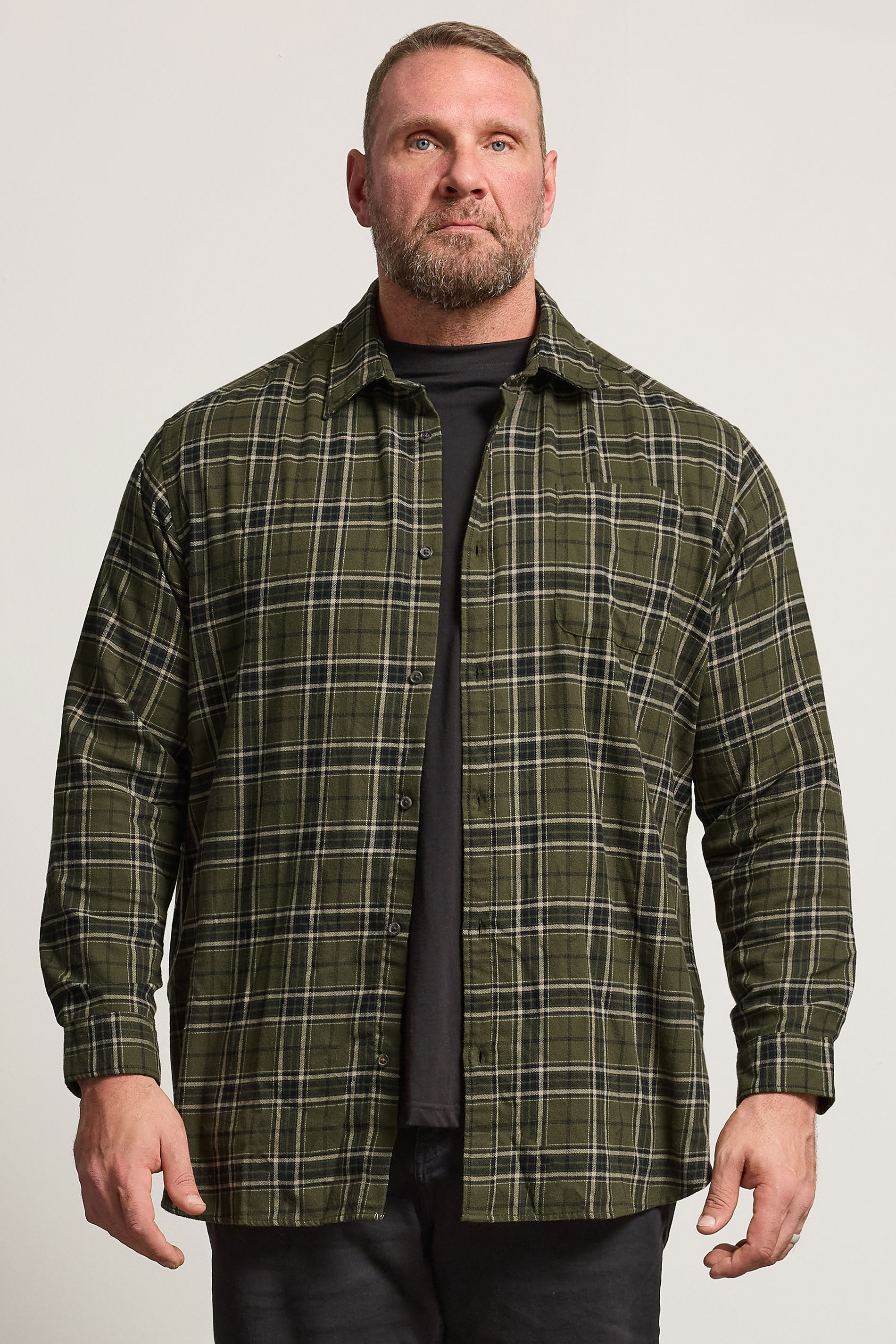 JACK & JONES Big & Tall Green Flannel Checked Shirt | BadRhino 1