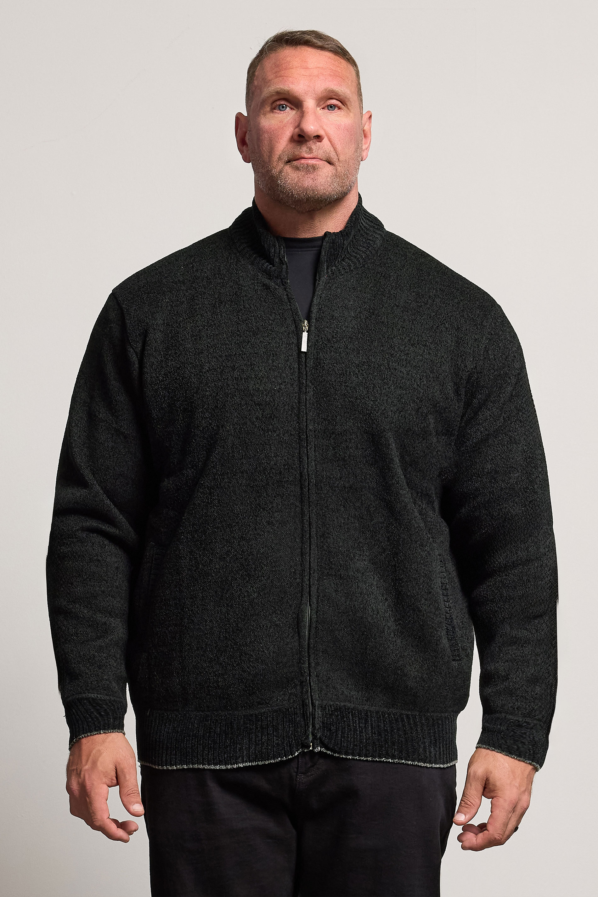 D555 Big & Tall Black Chenille Zip Through Knit Jumper | BadRhino 4