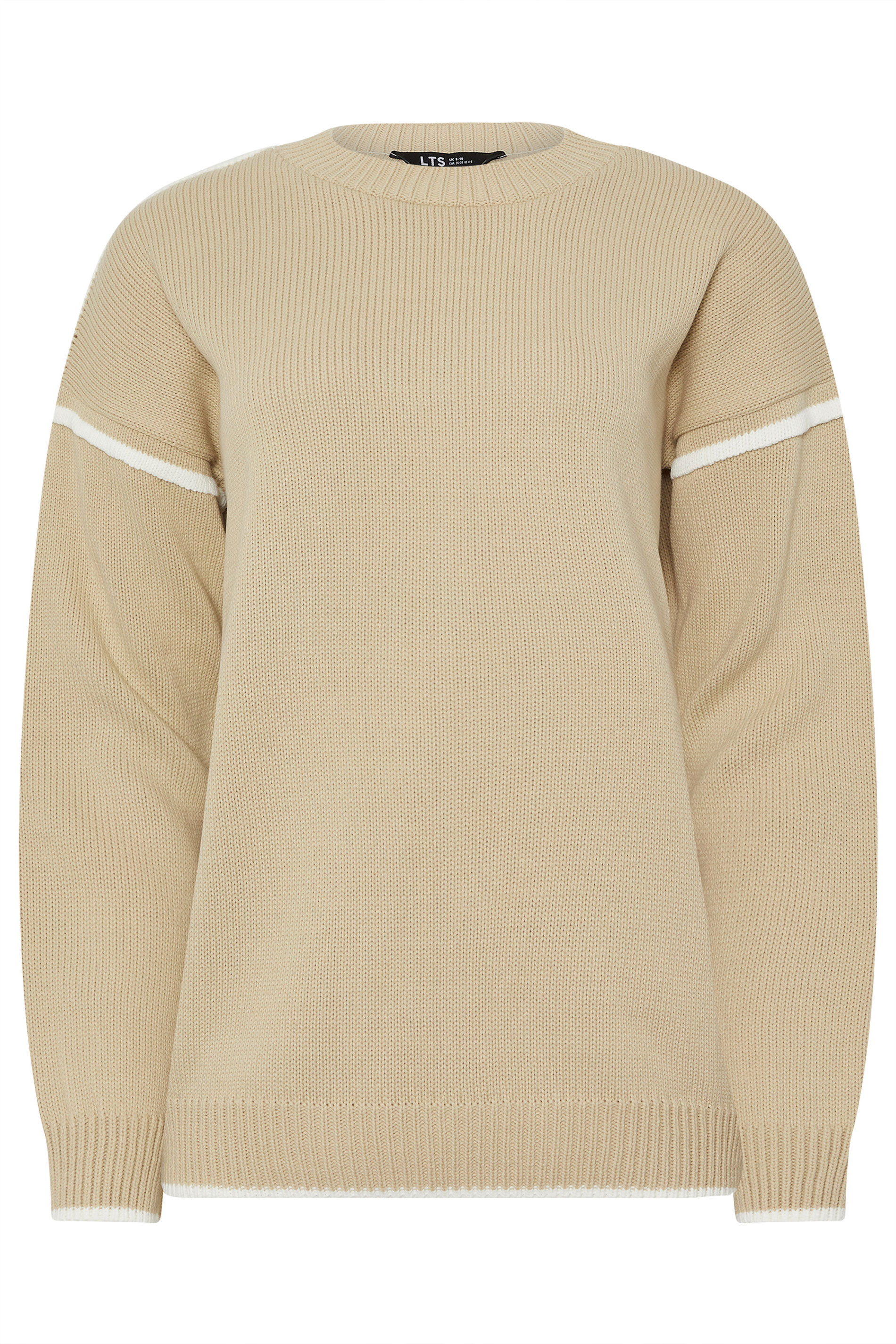 LTS Tall Natural Brown Piped Crew Neck Jumper | Long Tall Sally 1