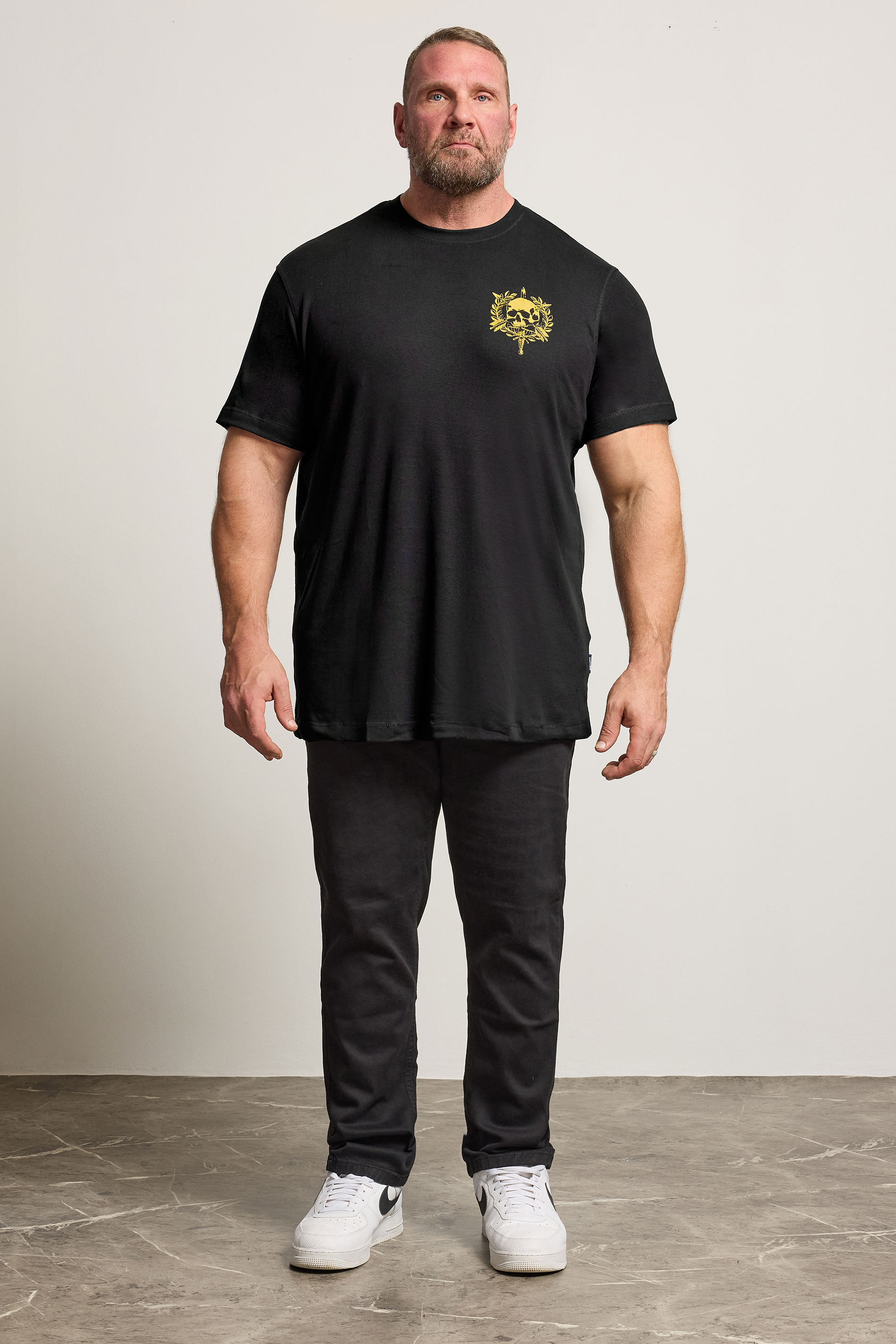 BadRhino Big & Tall Black Skull Emblem Extra Long Graphic T-Shirt | BadRhino 2