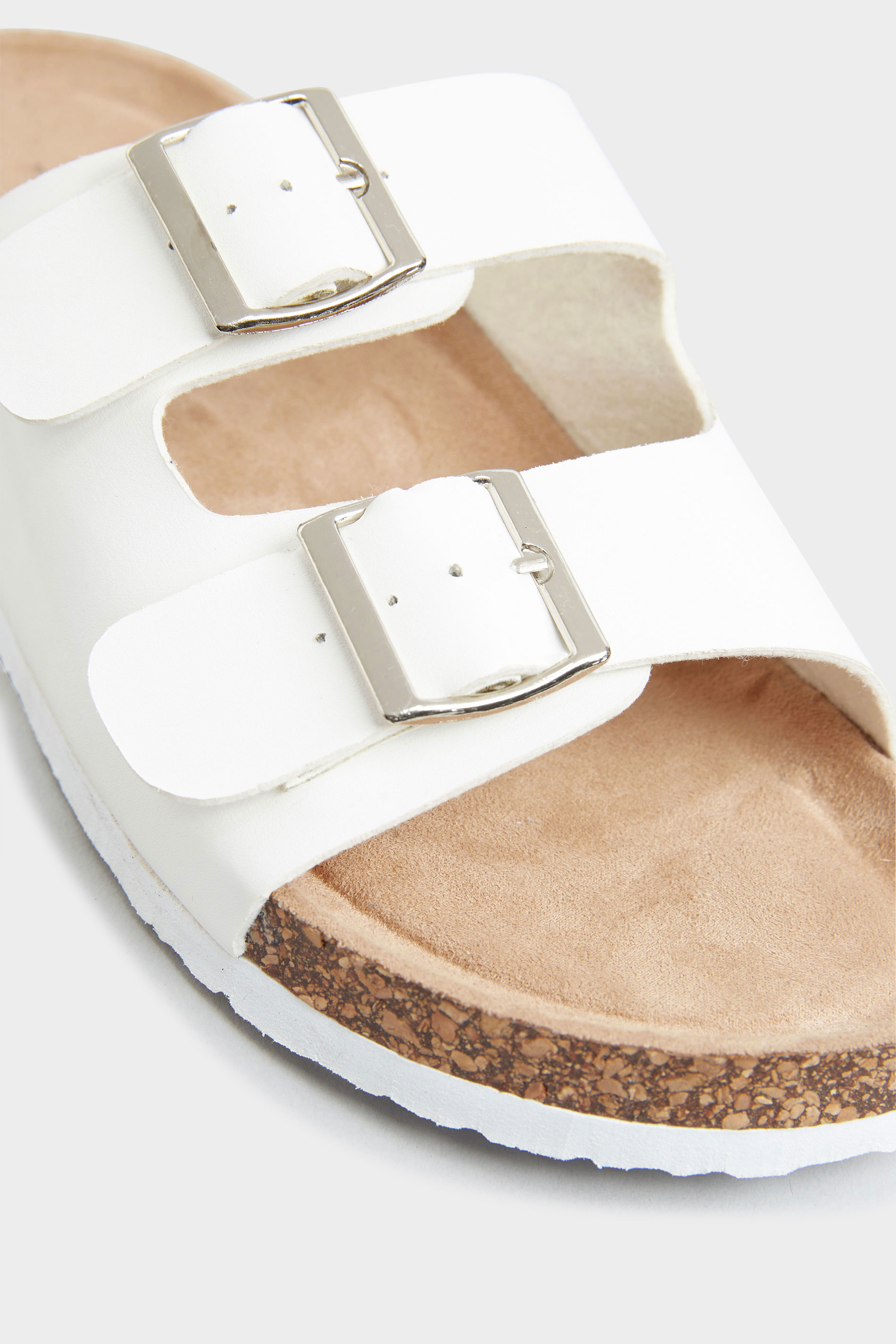 White Buckle Strap Footbed Sandals In Extra Wide EEE Fit | Yours Clothing 5