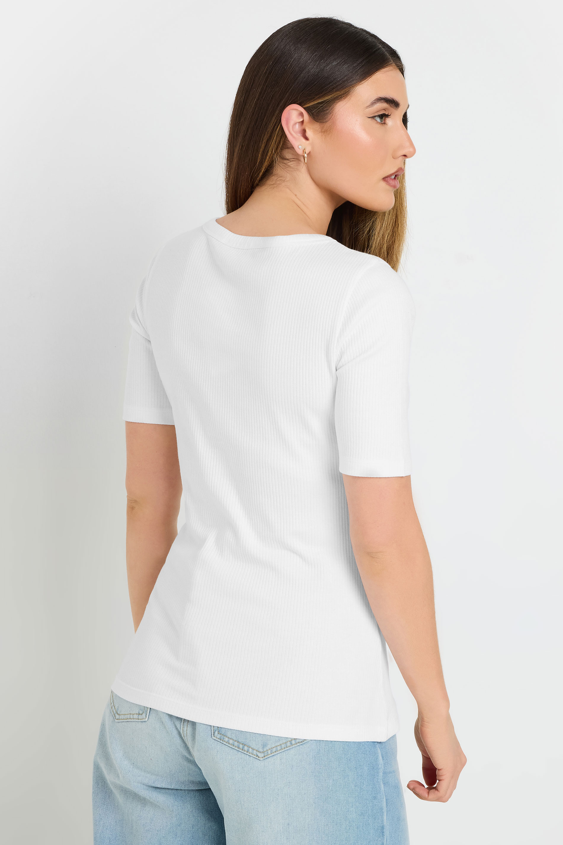 LTS Tall White Ribbed Short Sleeve Henley Top | Long Tall Sally 3