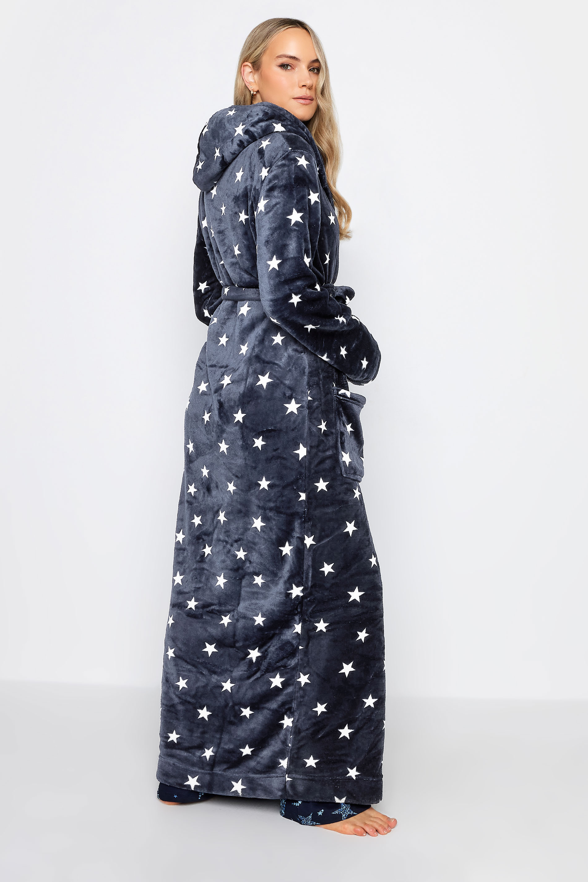 LTS Tall Women's Navy Blue Star Print Maxi Dressing Gown | Long Tall Sally 3