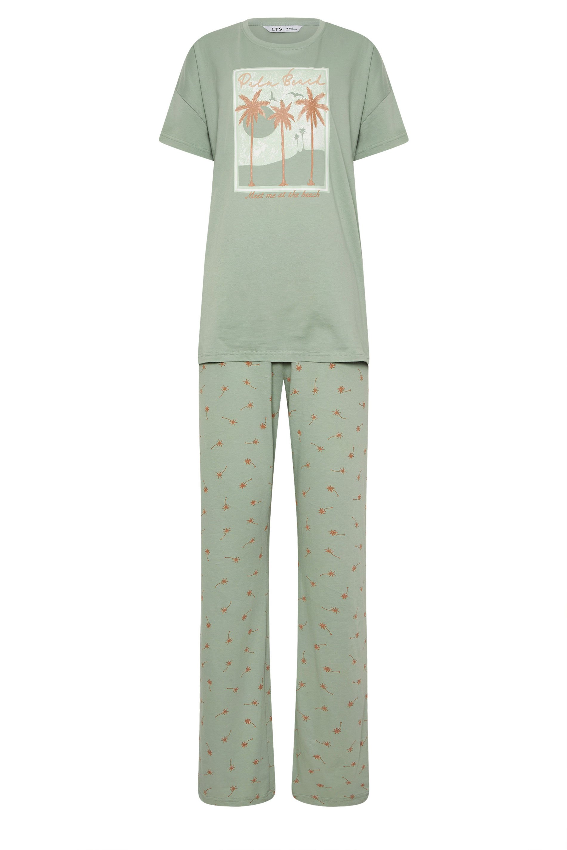 LTS Tall Women's Light Green 'Palm Beach' Slogan Pyjama Set | Long Tall Sally 5