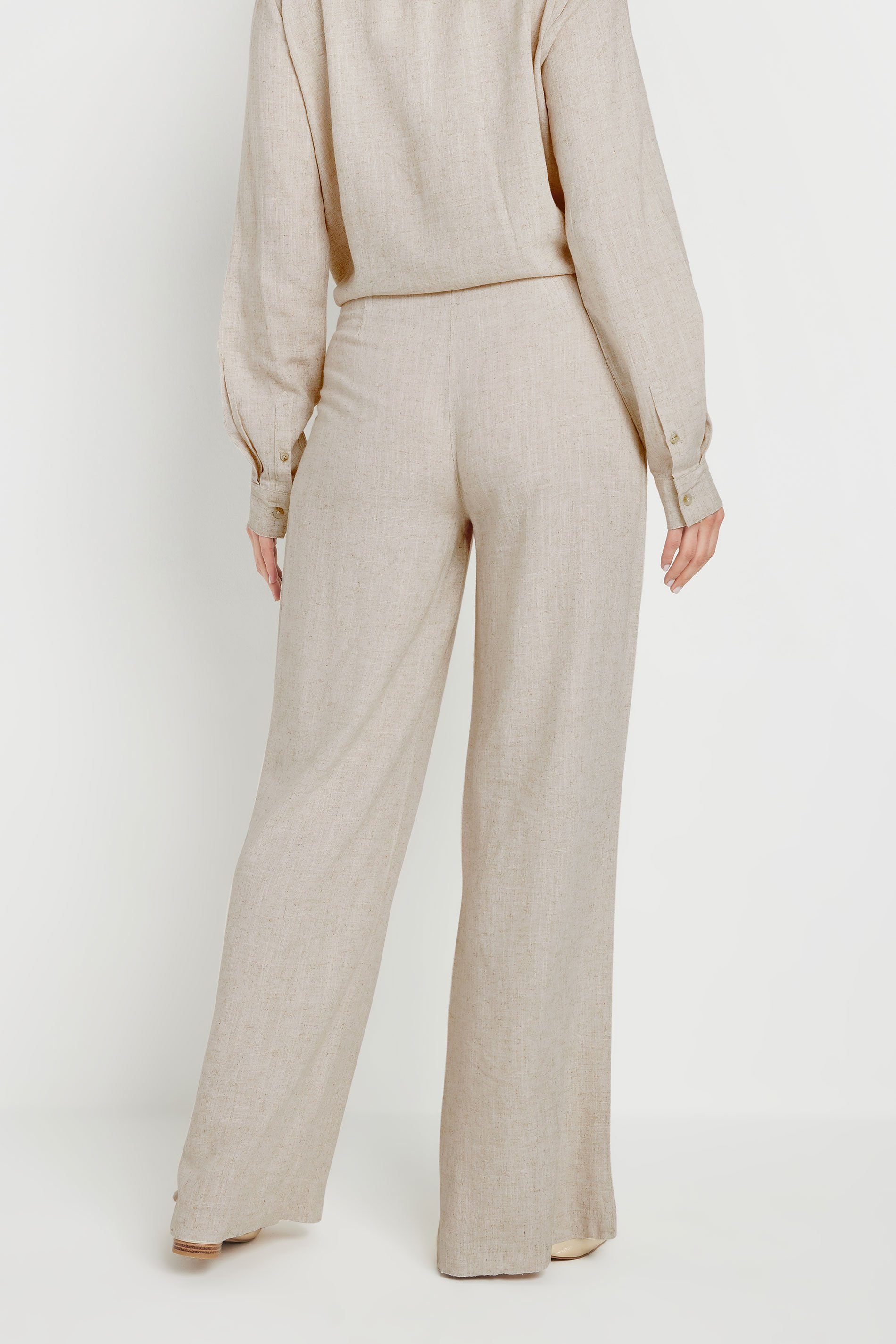 LTS Tall Stone Brown Linen Pleated Wide Leg Trousers | Long Tall Sally 4