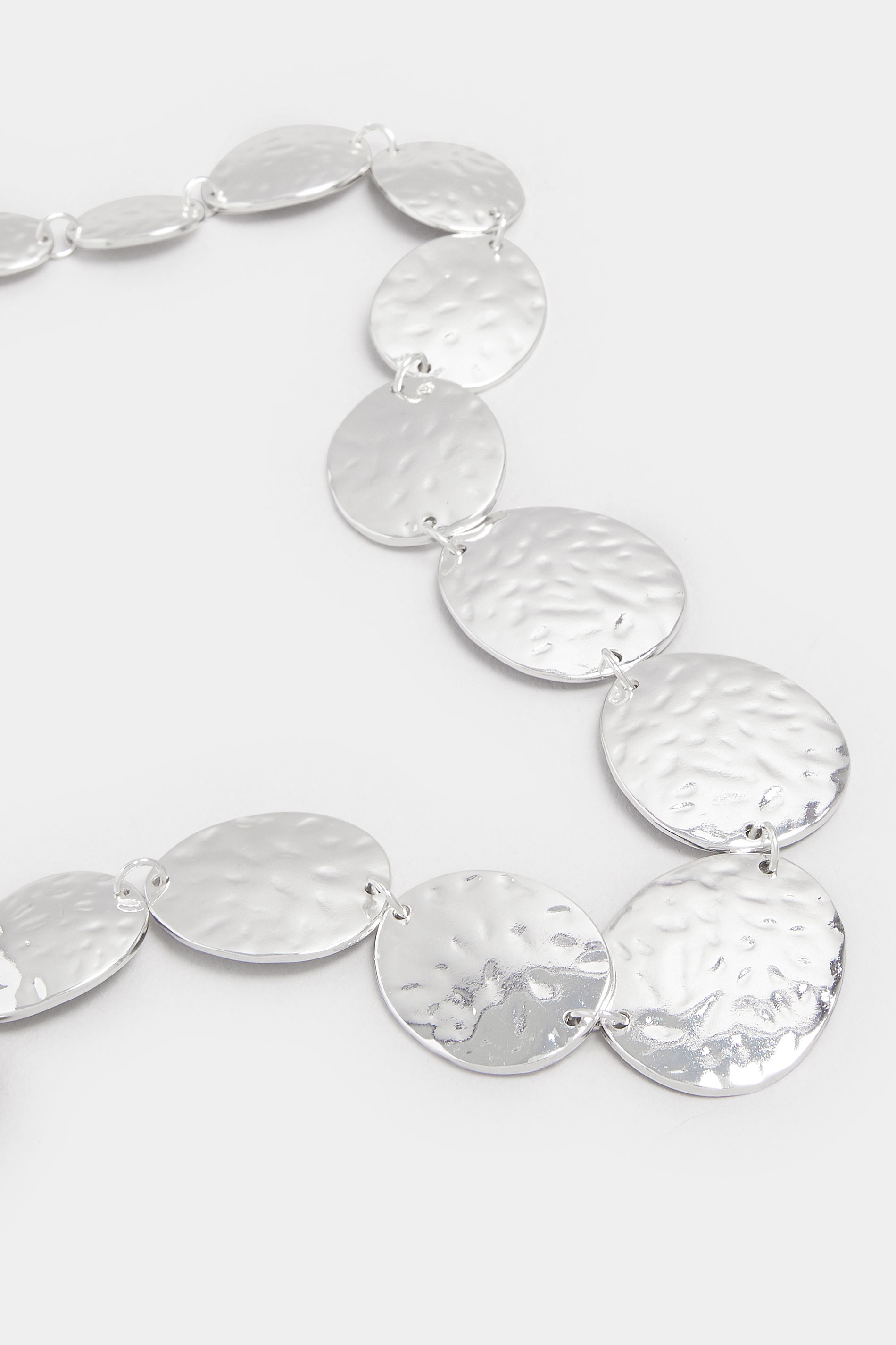 Silver Tone Statement Hammered Disc Necklace | Yours Clothing 3