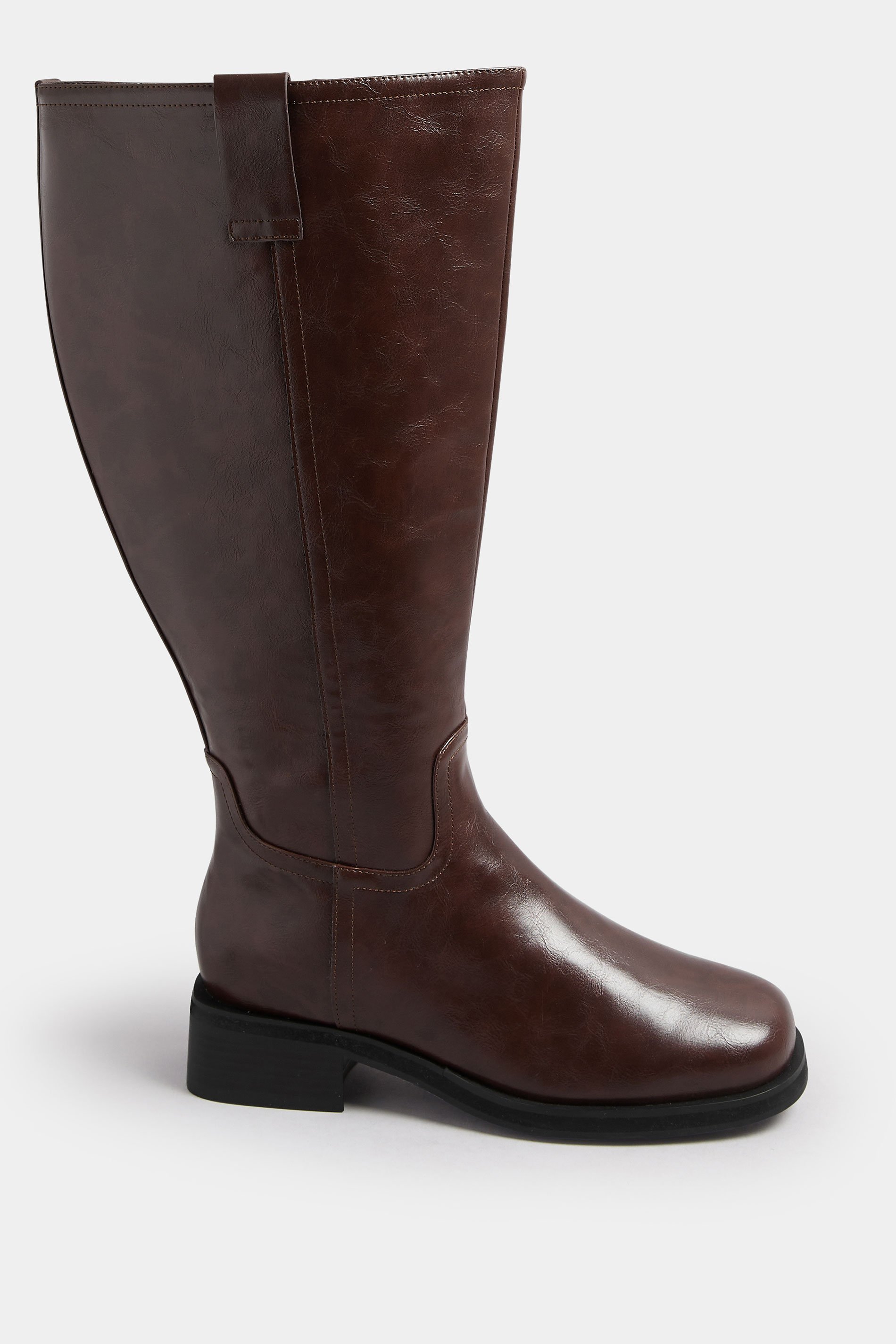 Dark Brown Pull On Knee High Boots In Extra Wide EEE Fit | Yours Clothing 3