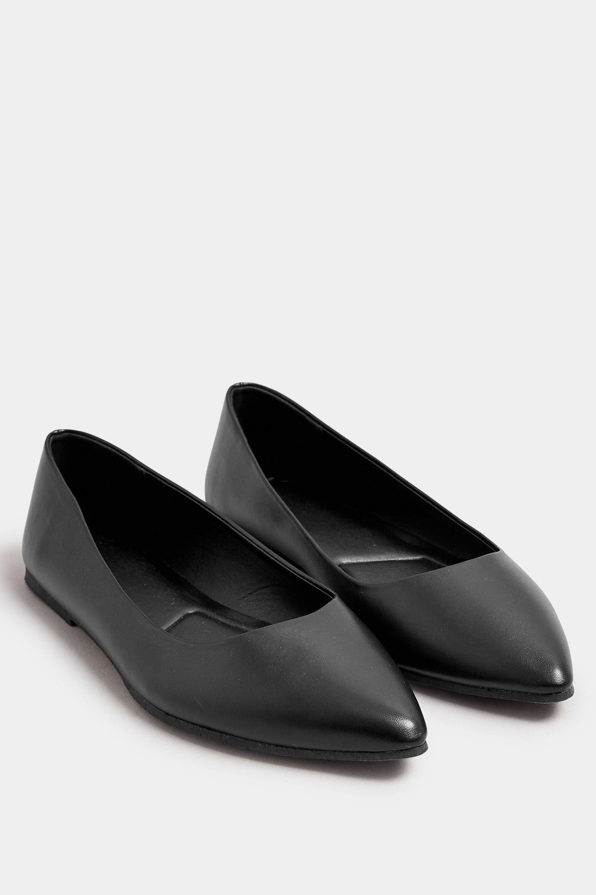 Black Pointed Ballet Pumps In Wide E & Extra Wide EEE Fit | Yours Clothing 3