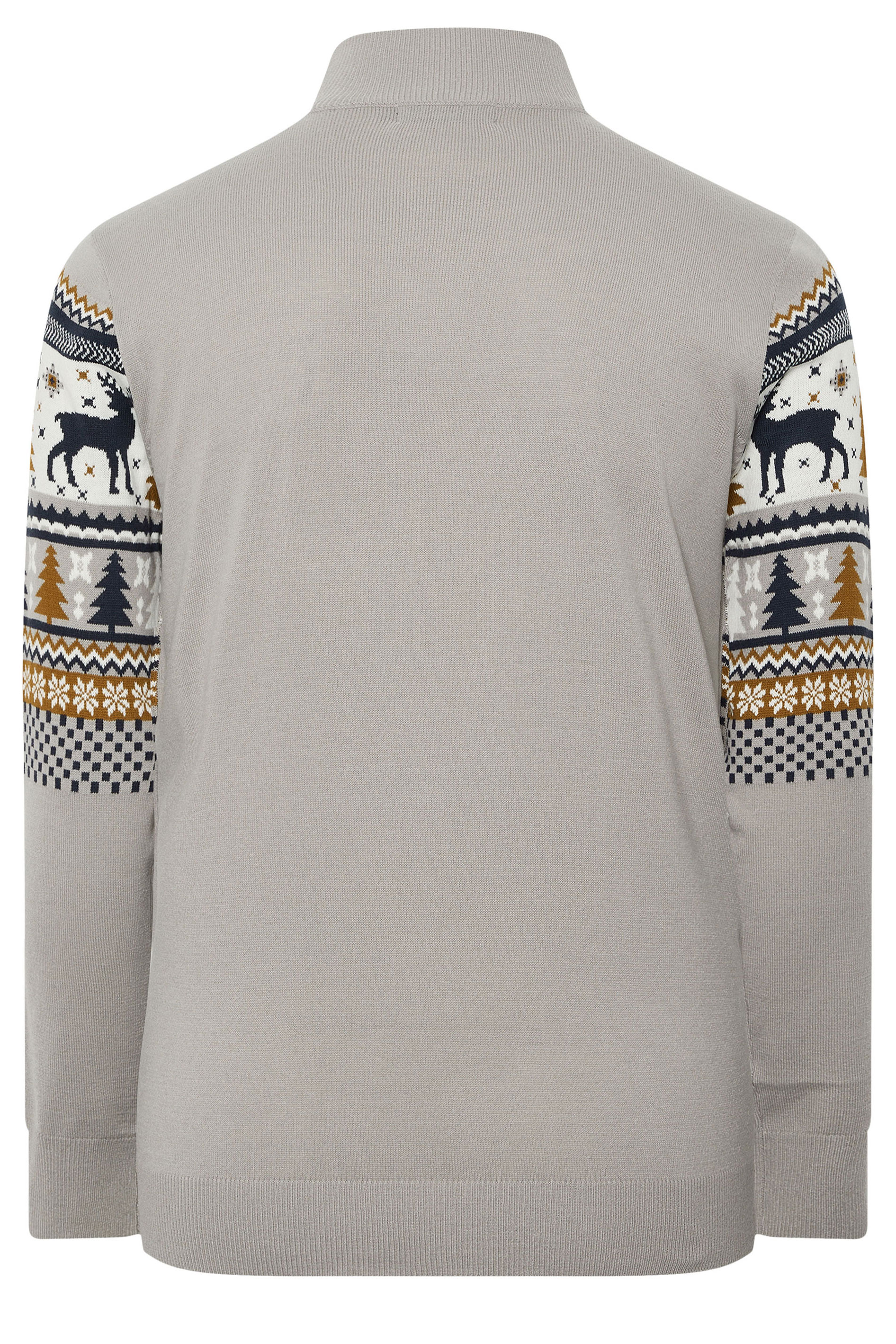 BadRhino Big & Tall Grey Fairisle Deer Quarter Zip Knitted Jumper | BadRhino 8