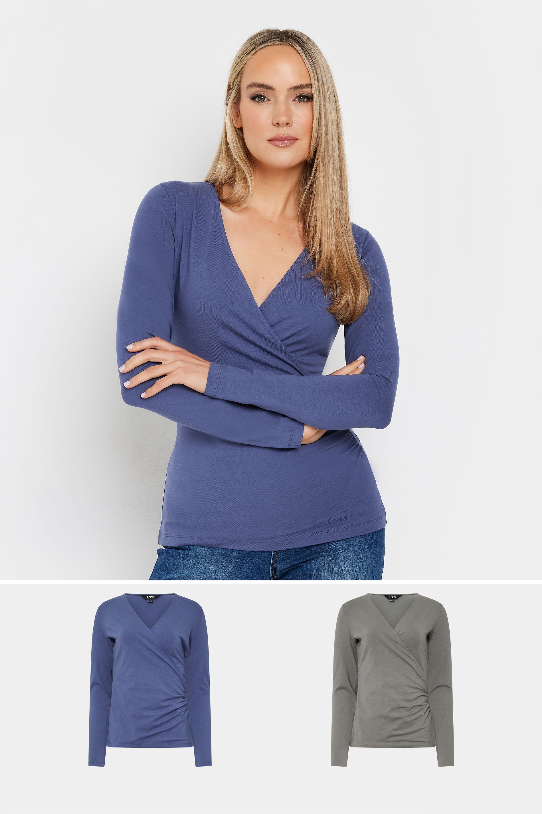 LTS Tall 2 PACK Navy Blue & Grey Wrap Tops | Long Tall Sally 1