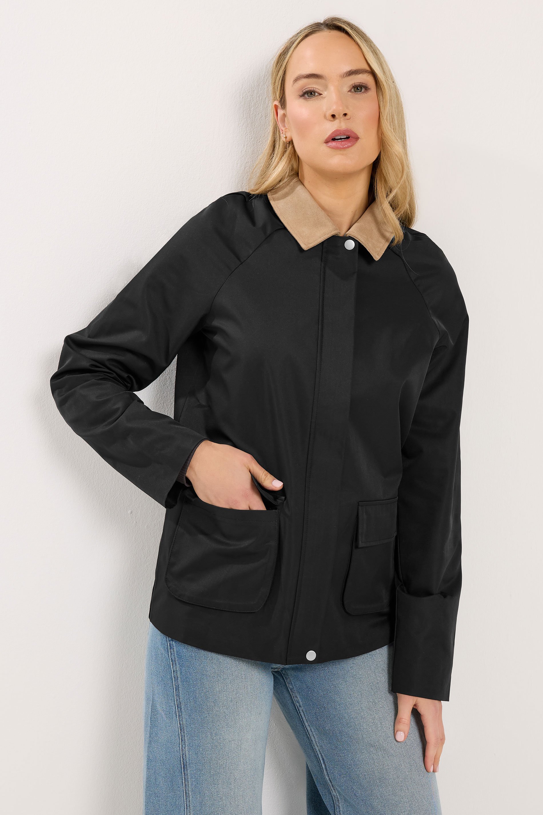 LTS Tall Women's Black Contrast Collar Barn Jacket | Long Tall Sally 2