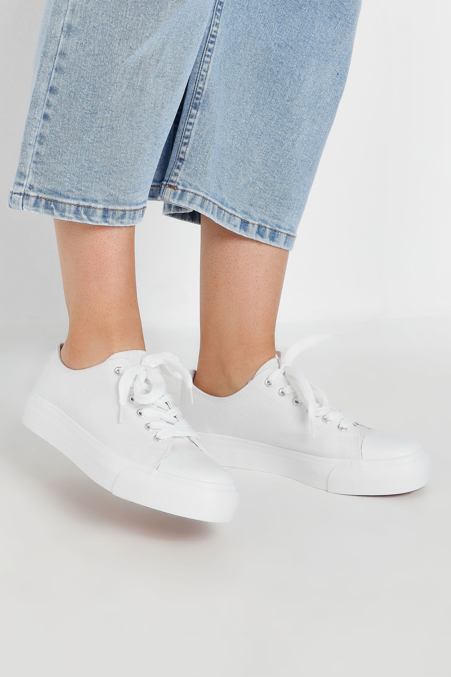 White Canvas Trainers In Wide E & Extra Wide EEE Fit | Yours Clothing 1